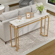 Mesa Consola Moderna – 30 x 120 x 80,5 cm – Dourada – Mármore Artificial e Metal