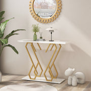 Mesa Consola Moderna – 100 x 30 x 79 cm – Branco – Mármore Artificial e Metal