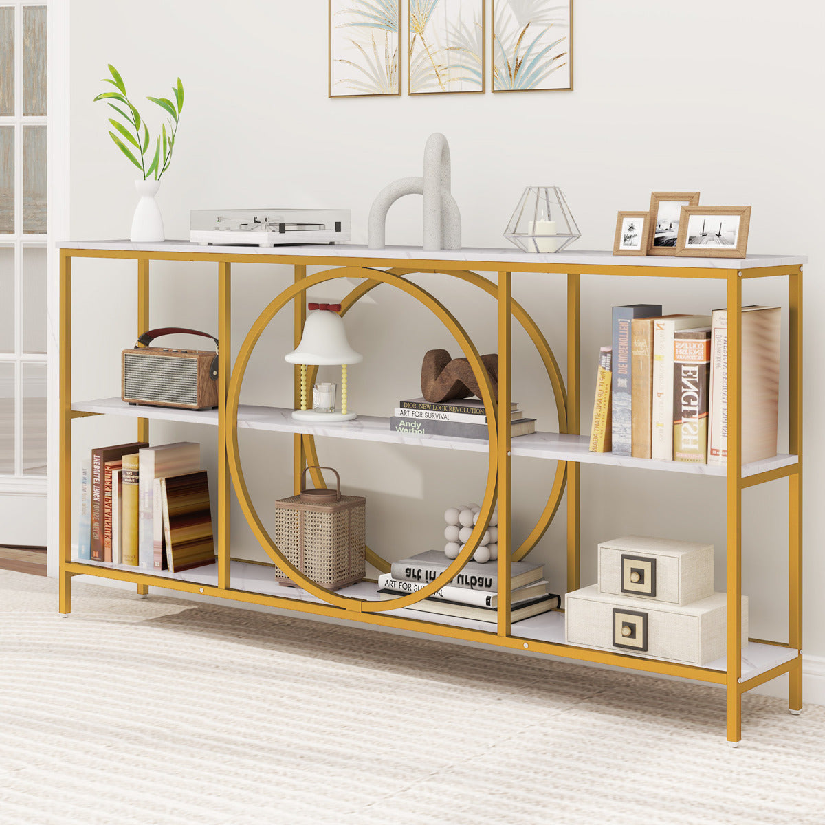 Mesa de Consola de 3 Níveis – Branco – Metal