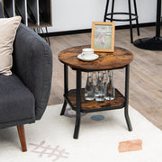 Mesa de Centro Redonda 2 Níveis – 50 x 50 x 49,5 cm – Castanho – Madeira de engenharia e Aço