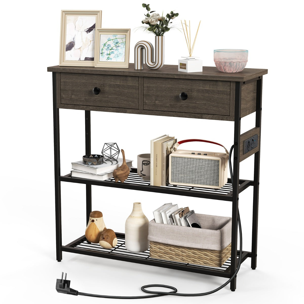 Mesa Consola – 81 x 30 x 81 cm – Cinzento – Superfície rústica