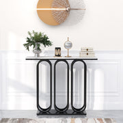Mesa de Consola de Mármore – 100 x 30 x 80 cm – Preto – MDF e Metal
