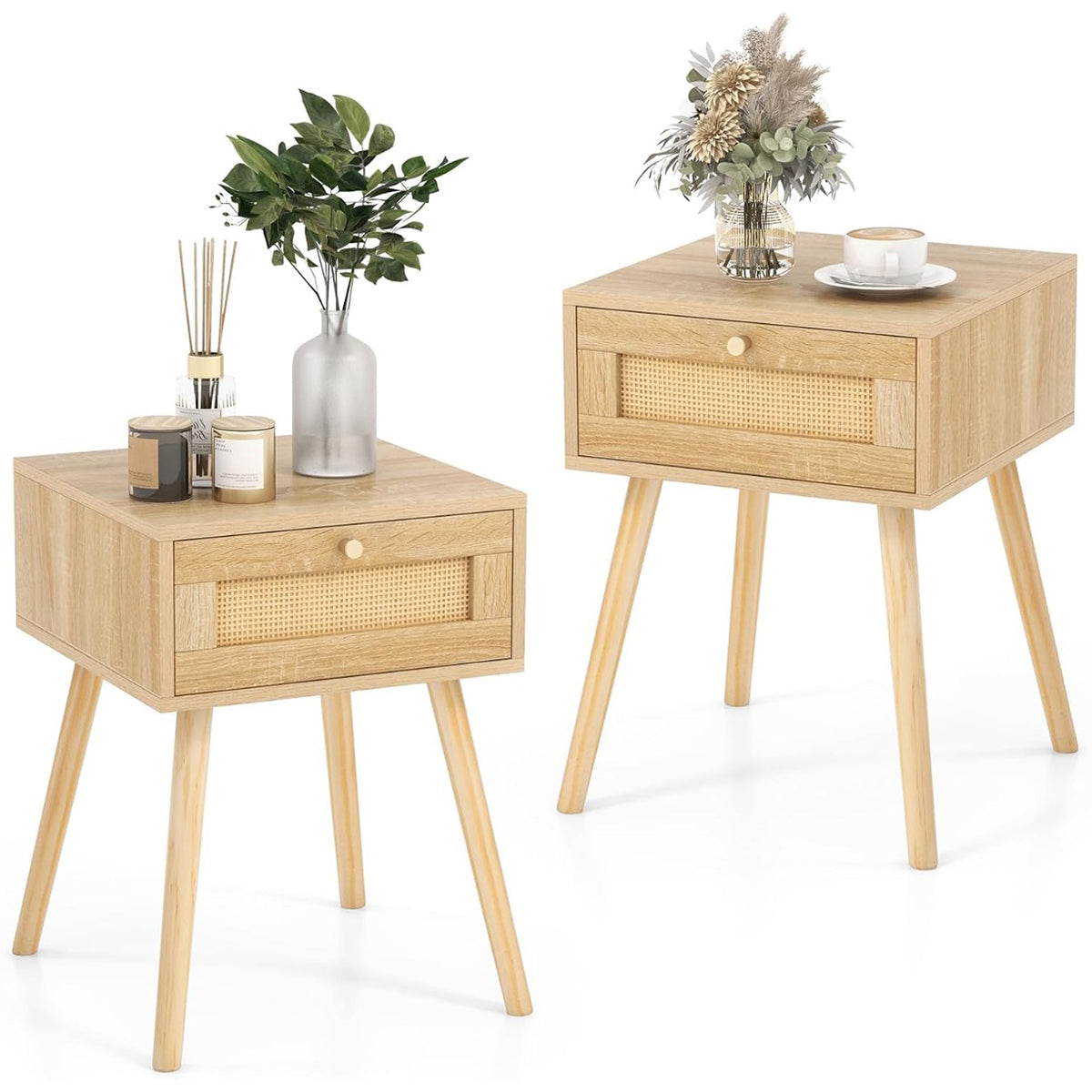 Conjunto de 2 Mesas de Cabeceira – 40 x 40 x 55 cm – Natural – Madeira