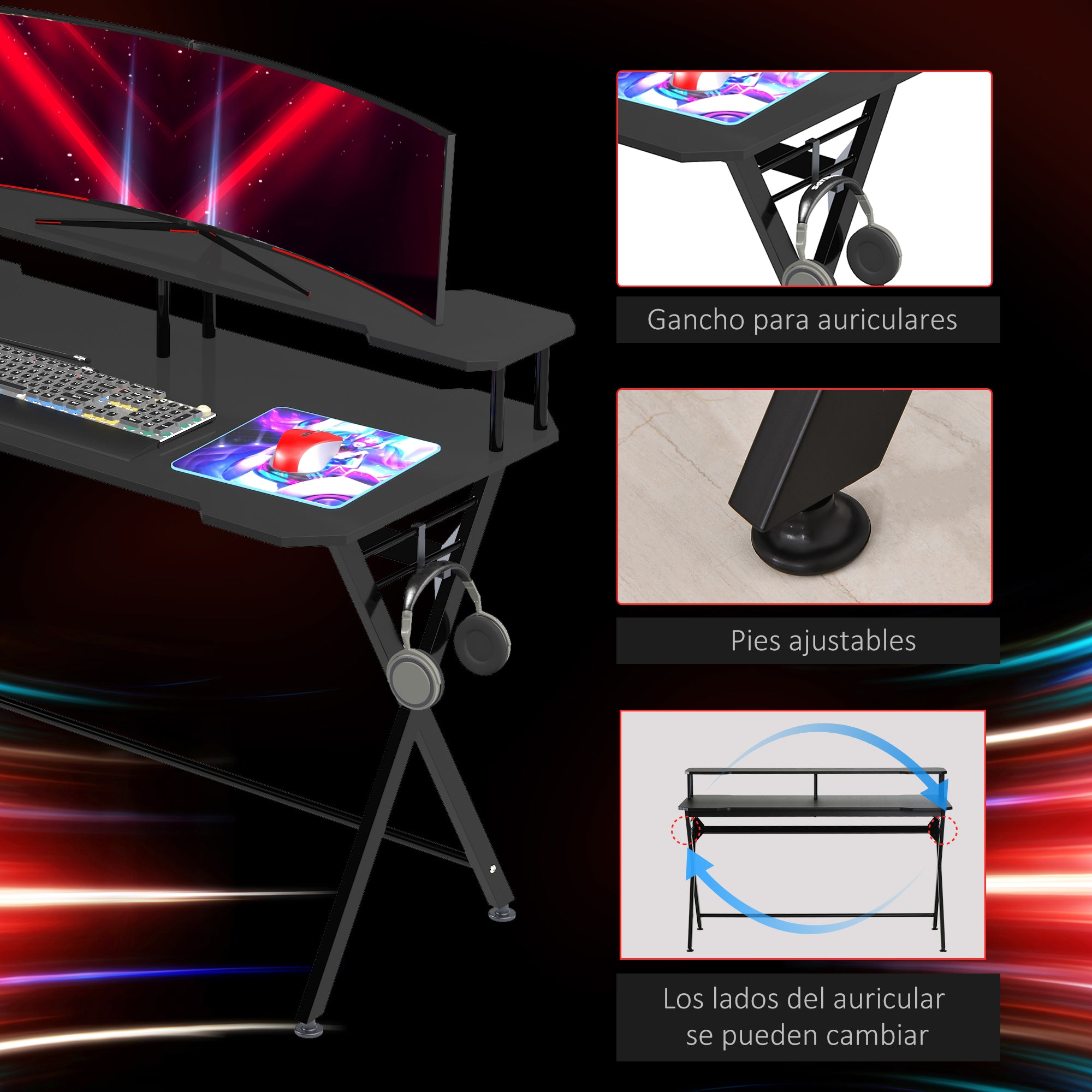 Mesa Gaming 140x60x90 cm - Preto