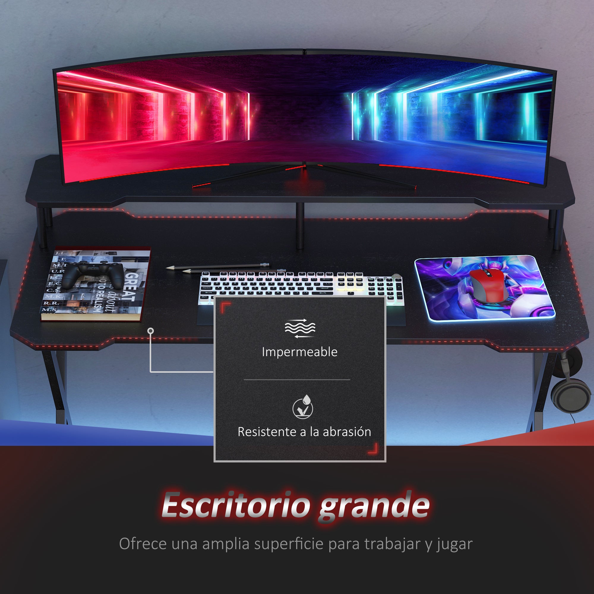 Mesa Gaming 140x60x90 cm - Preto