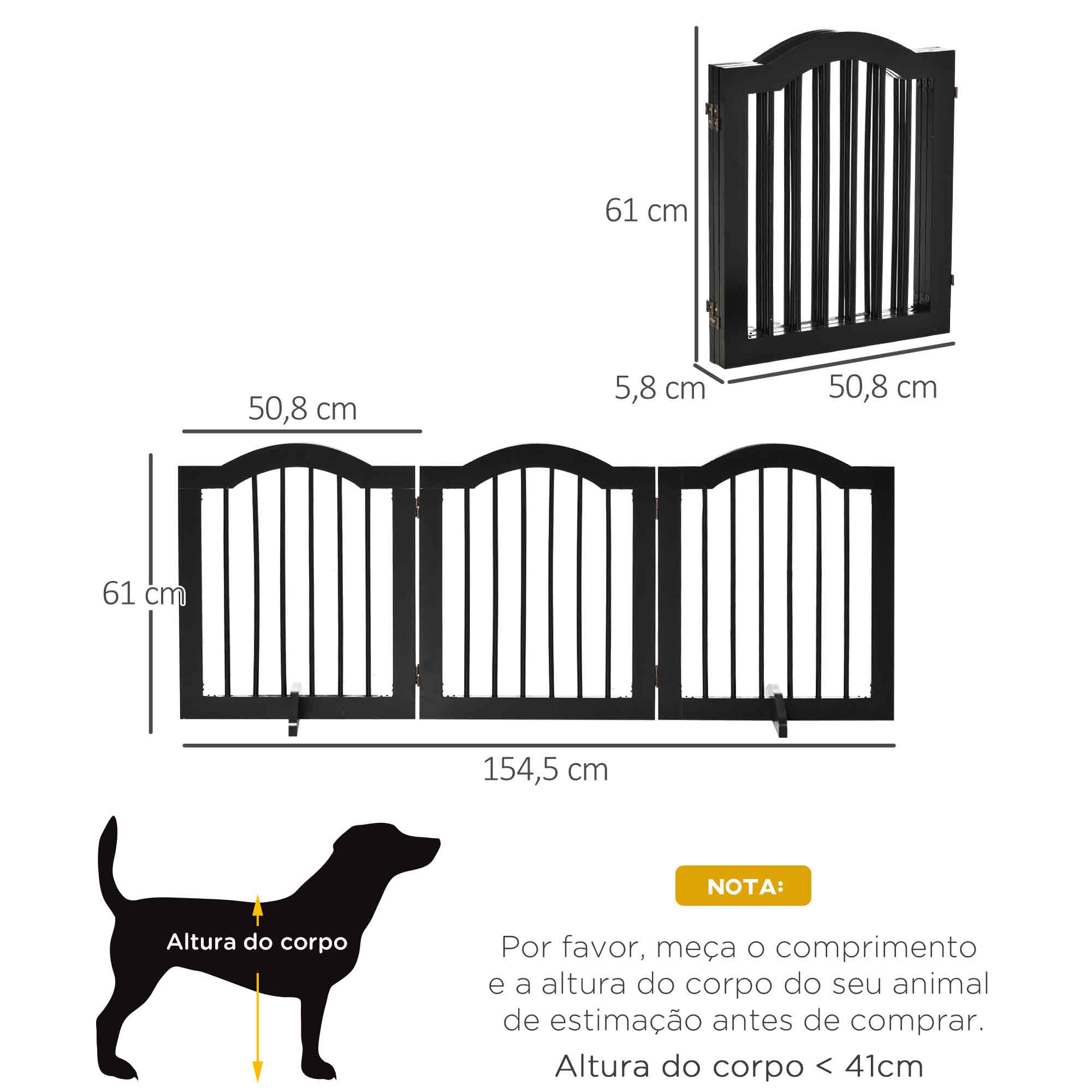 Barreira de Segurança Dobrável para Cães Pequenos 154,5x29,5x61 cm Preto