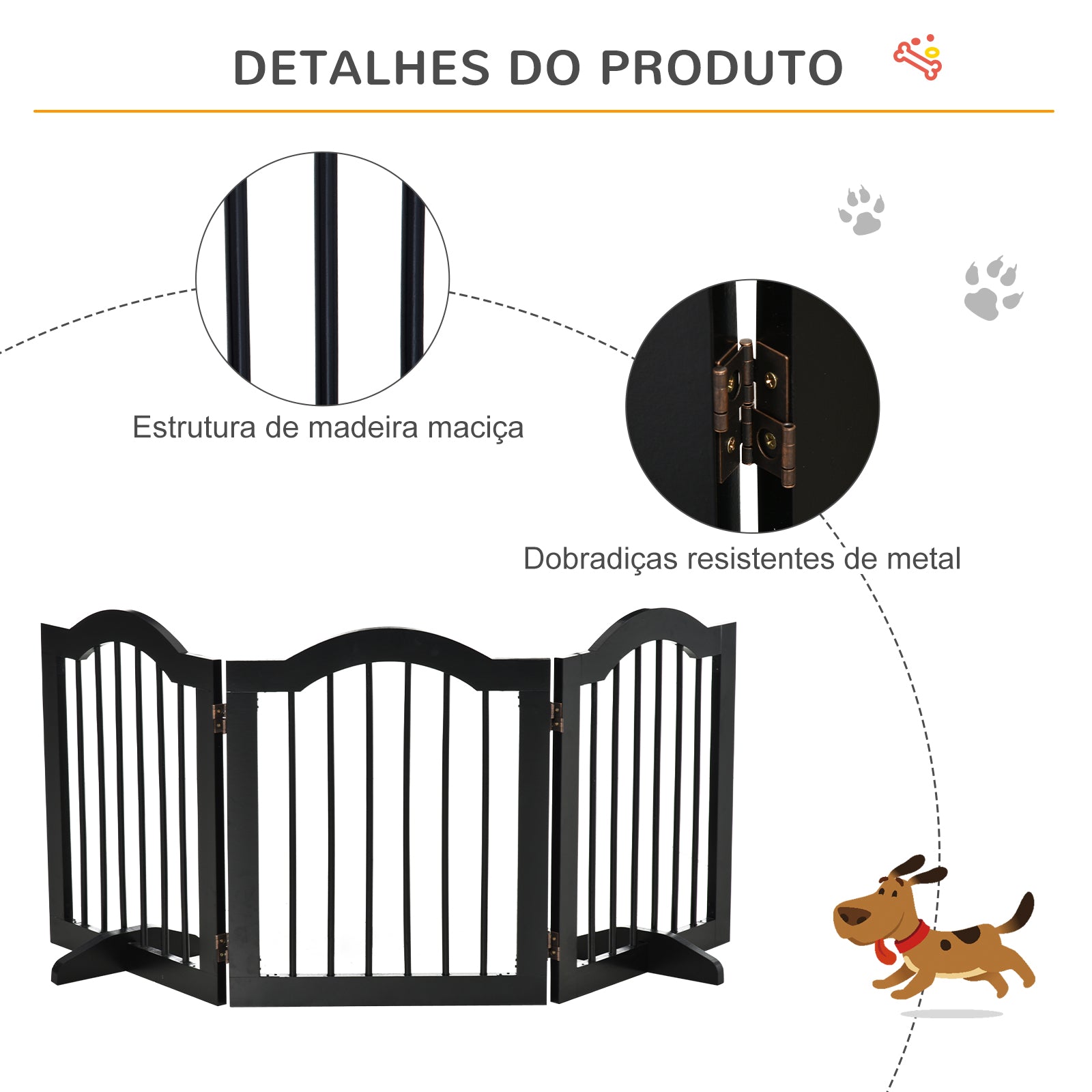Barreira de Segurança Dobrável para Cães Pequenos 154,5x29,5x61 cm Preto