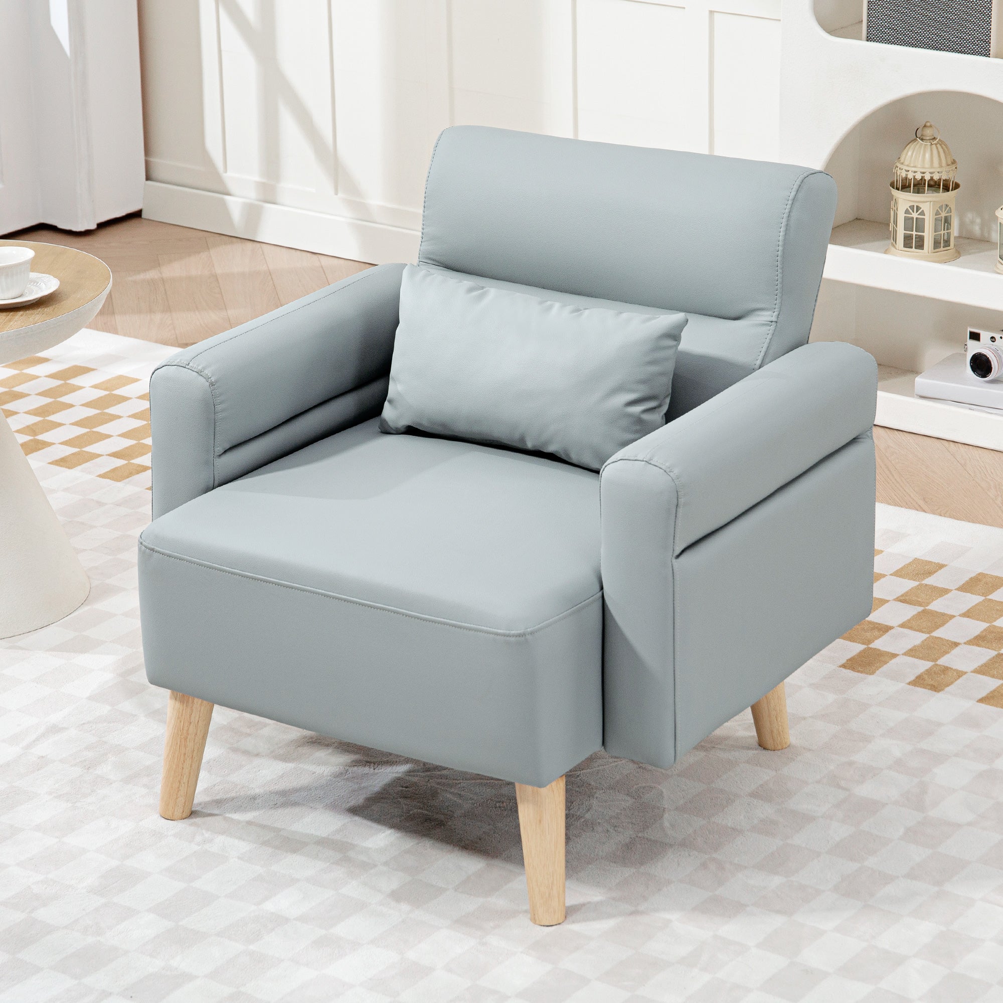 Poltrona Moderna Estofada em Couro Sintético Cinzento 77x78x78 cm