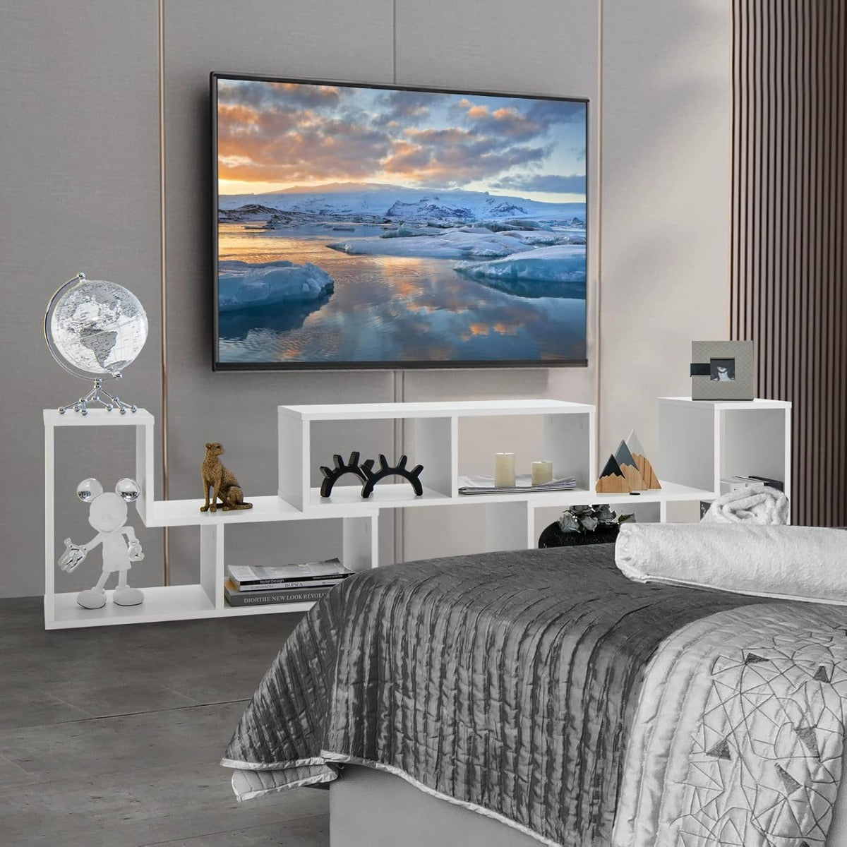 Móvel de TV Consola 3 Peças para Televisores até 165,1 cm com Grande Espaço de Armazenamento Design de Combinação Livre Branco