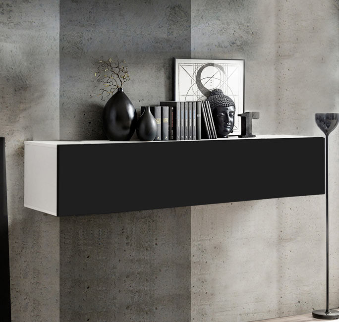 Armário Pendurado – 160x30cm – Branco e Preto – MDF