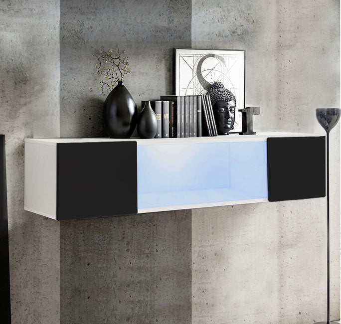 Armário Pendurado – 160x30cm – Branco e Preto – MDF