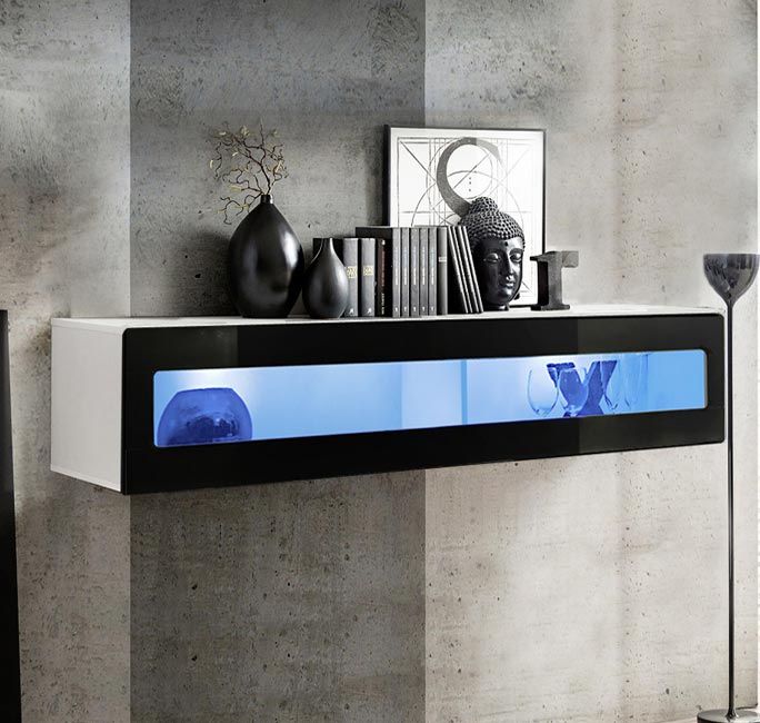 Armário Pendurado – 160x30cm – Branco e Preto – MDF