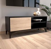 Móvel de TV – 100 cm – Preto e Sonoma mate – Melamina e Plástico