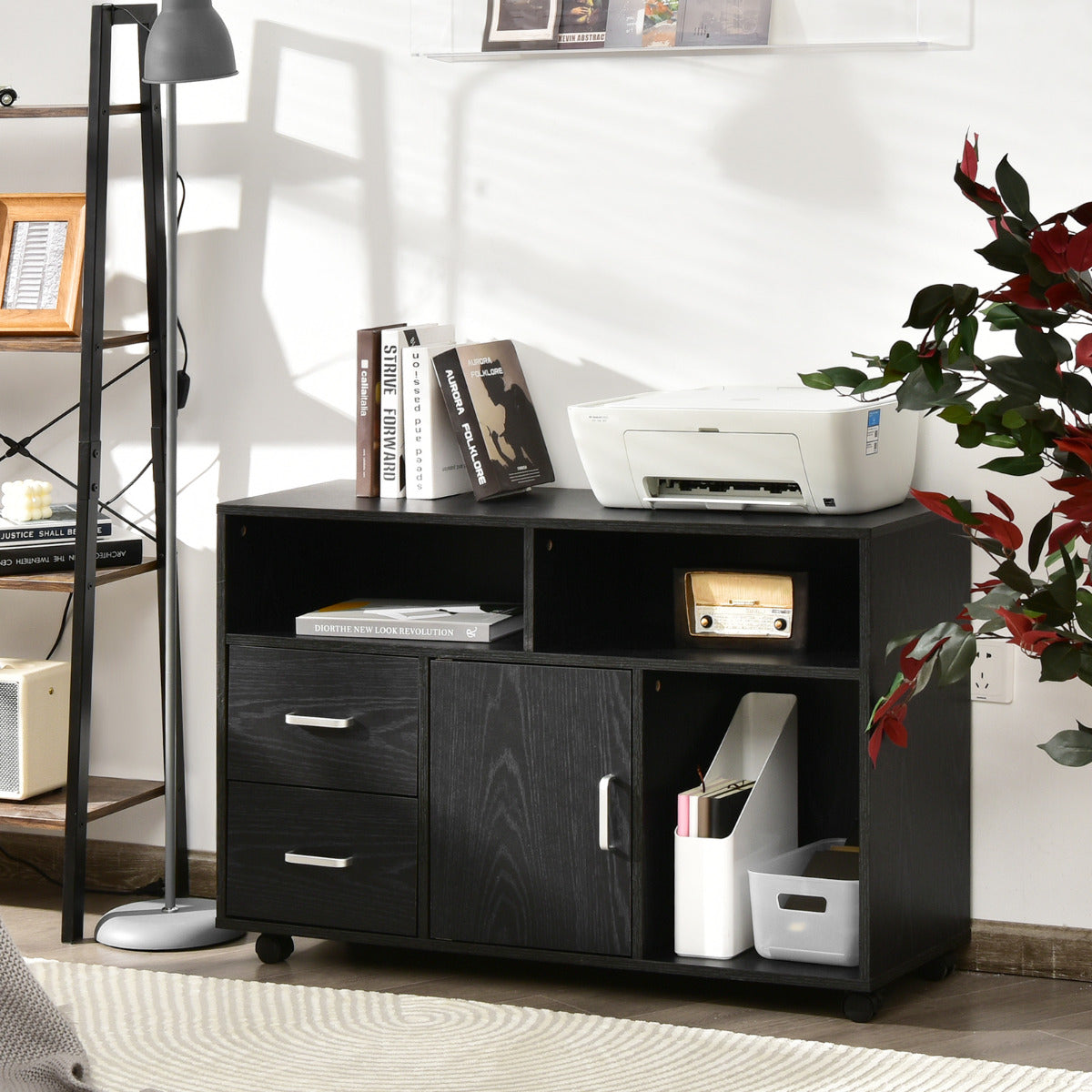 Aparador com Rodas – 100 x 35 x 65,5 cm – Preto – MDF