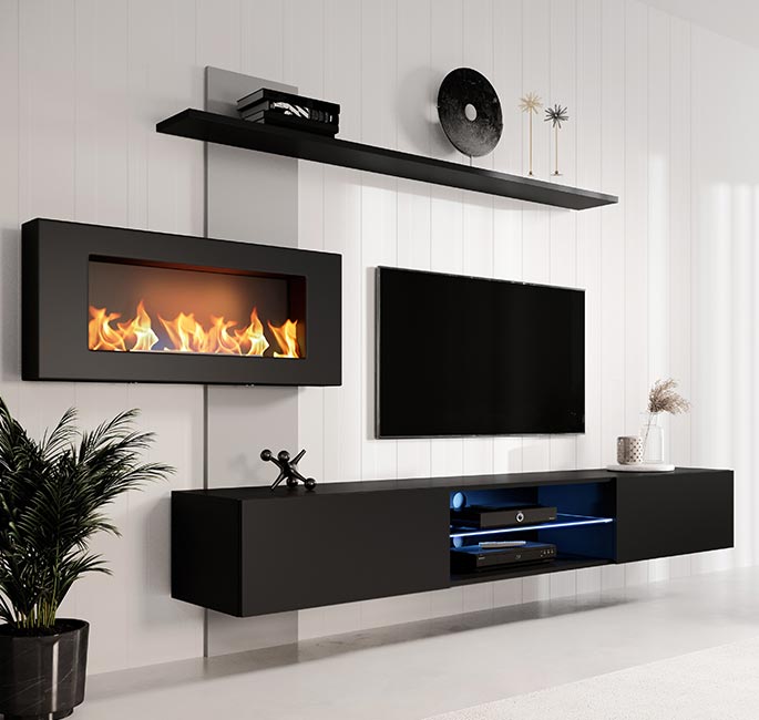 Móvel de sala modelo Alicia – 250x40x170 cm – preto e cinza – melamina
