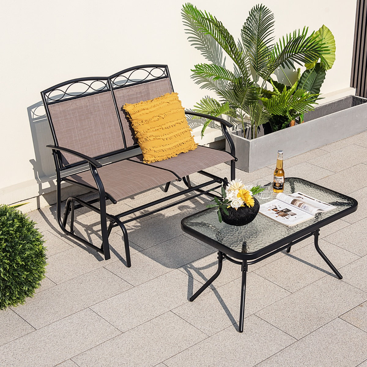 Banco Baloiço de Jardim de 2 Lugares – 104 x 72 x 94 cm – Castanho – Metal