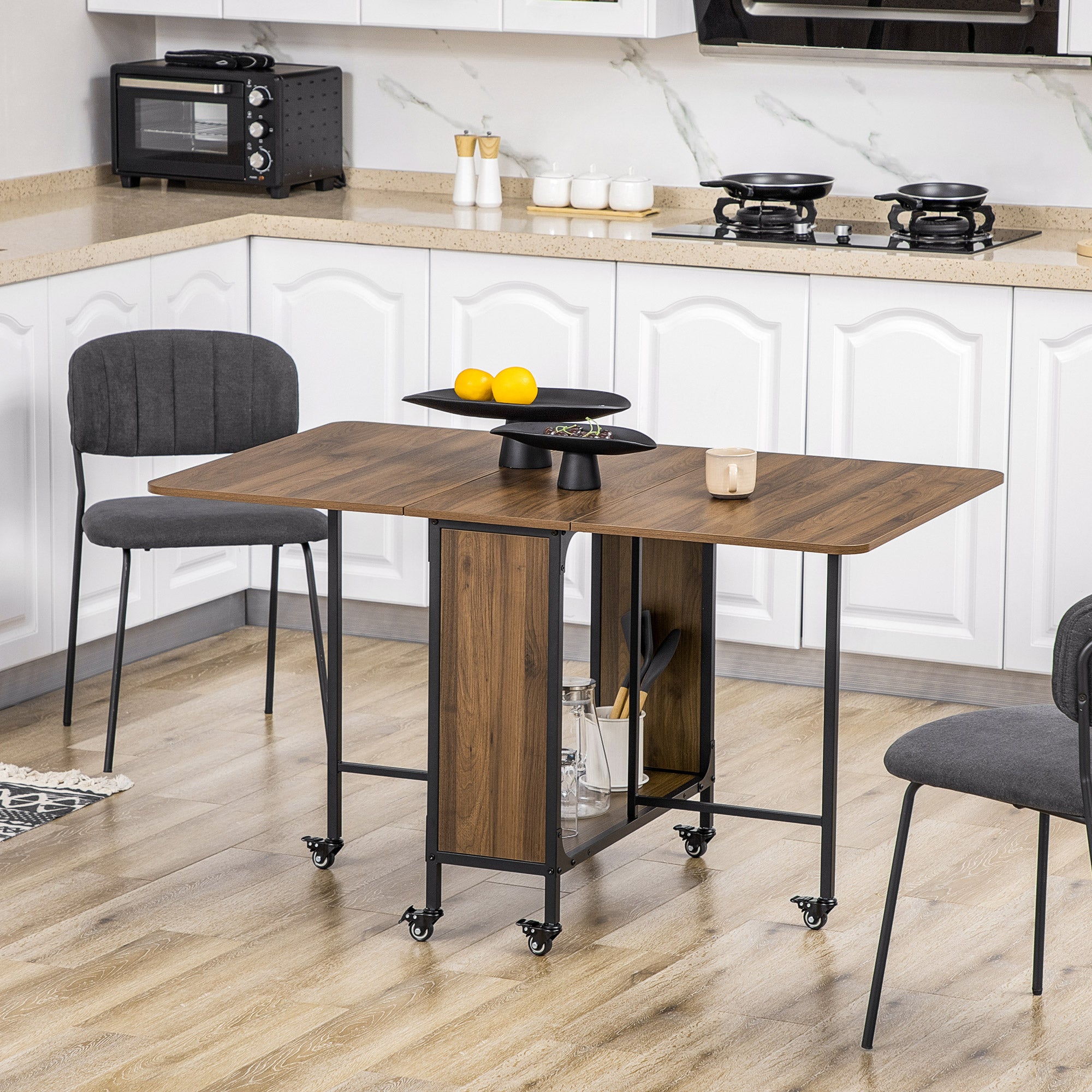 Mesa de Cozinha Dobrável – 130x80x74 cm – Cor Castanho Rústico – Melamina de Madeira e Metal