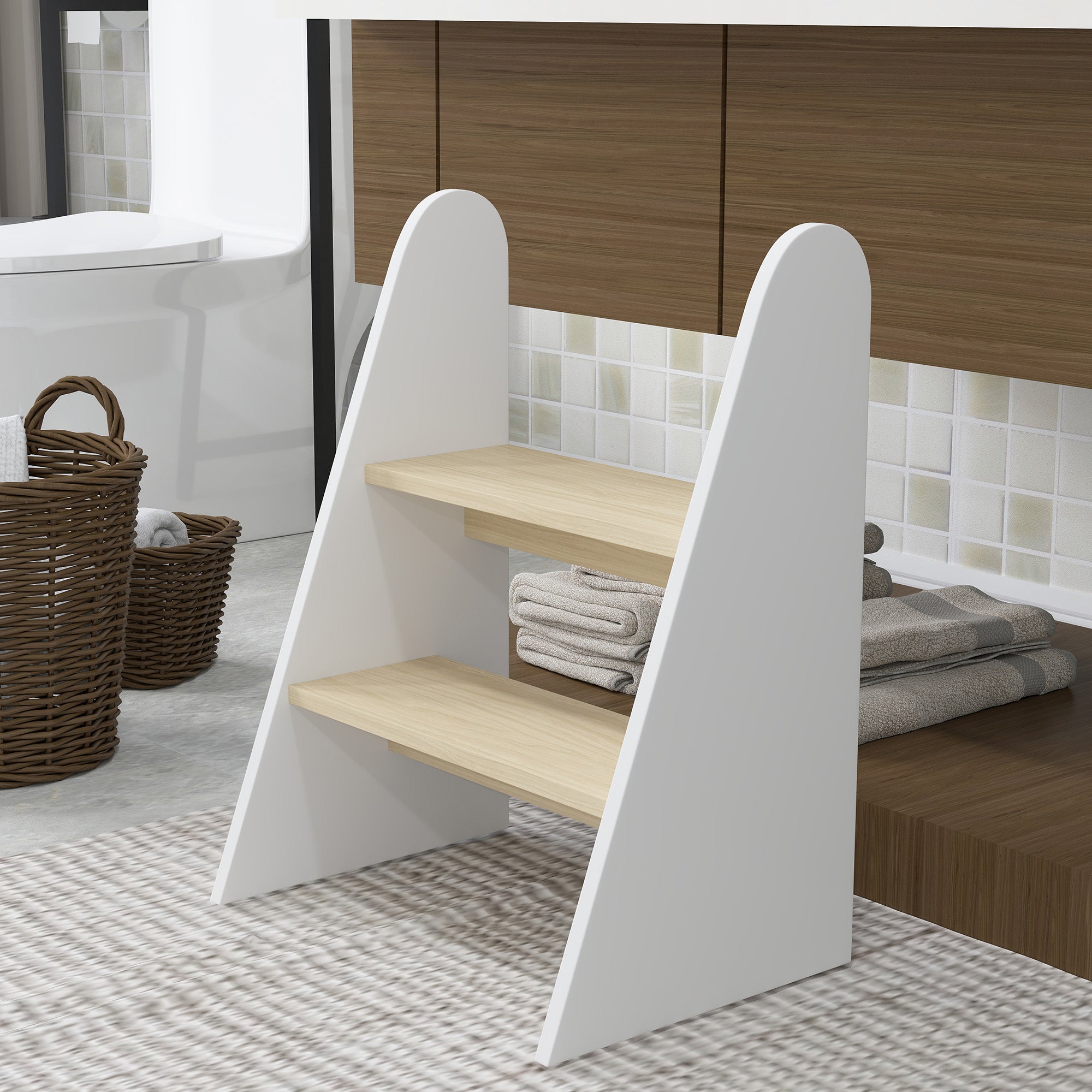 Banco Infantil de 2 Degraus – 43x30x55 cm – Branco – MDF