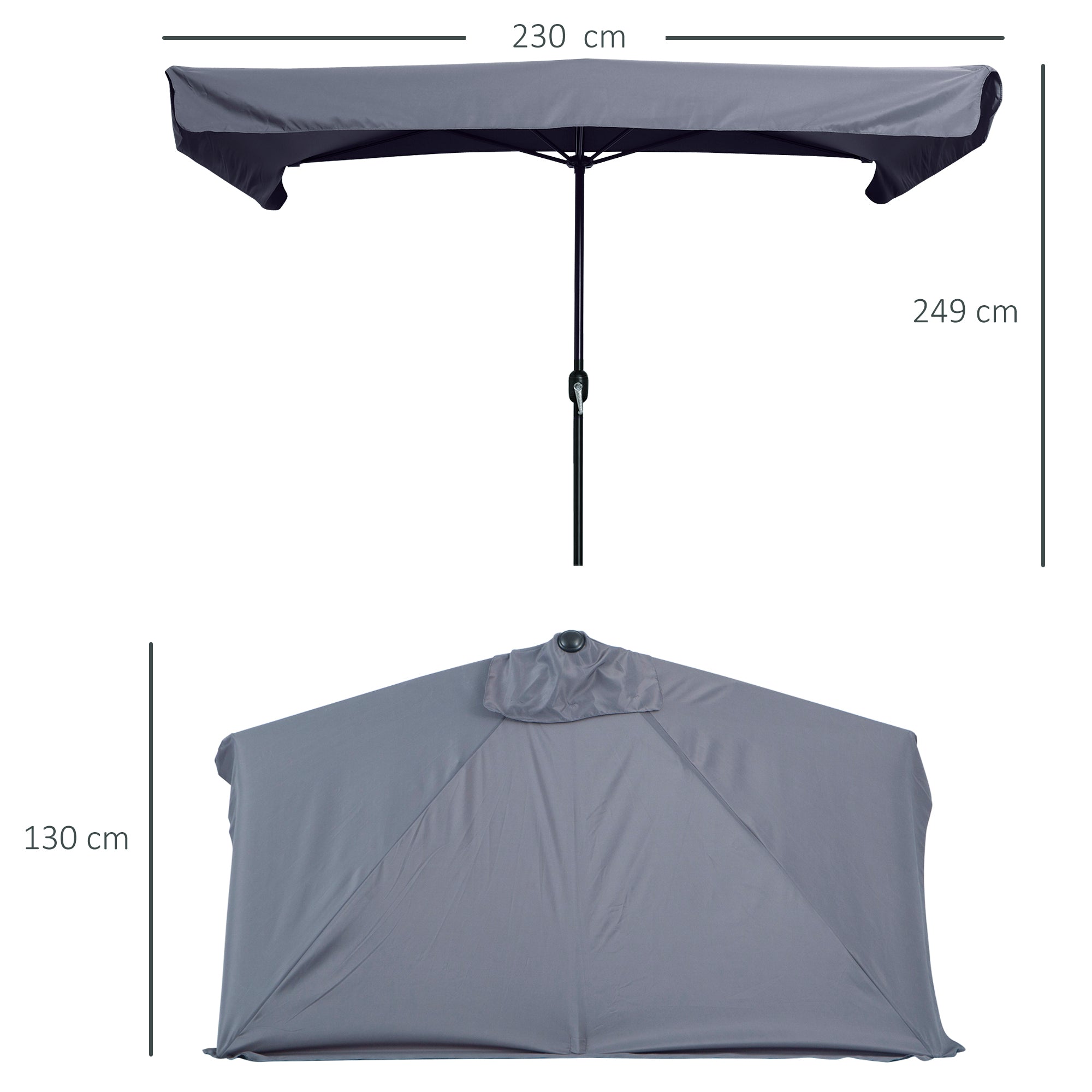 Chapéu de Sol Retangular Cinzento 230x130x249 cm Proteção UV Impermeável