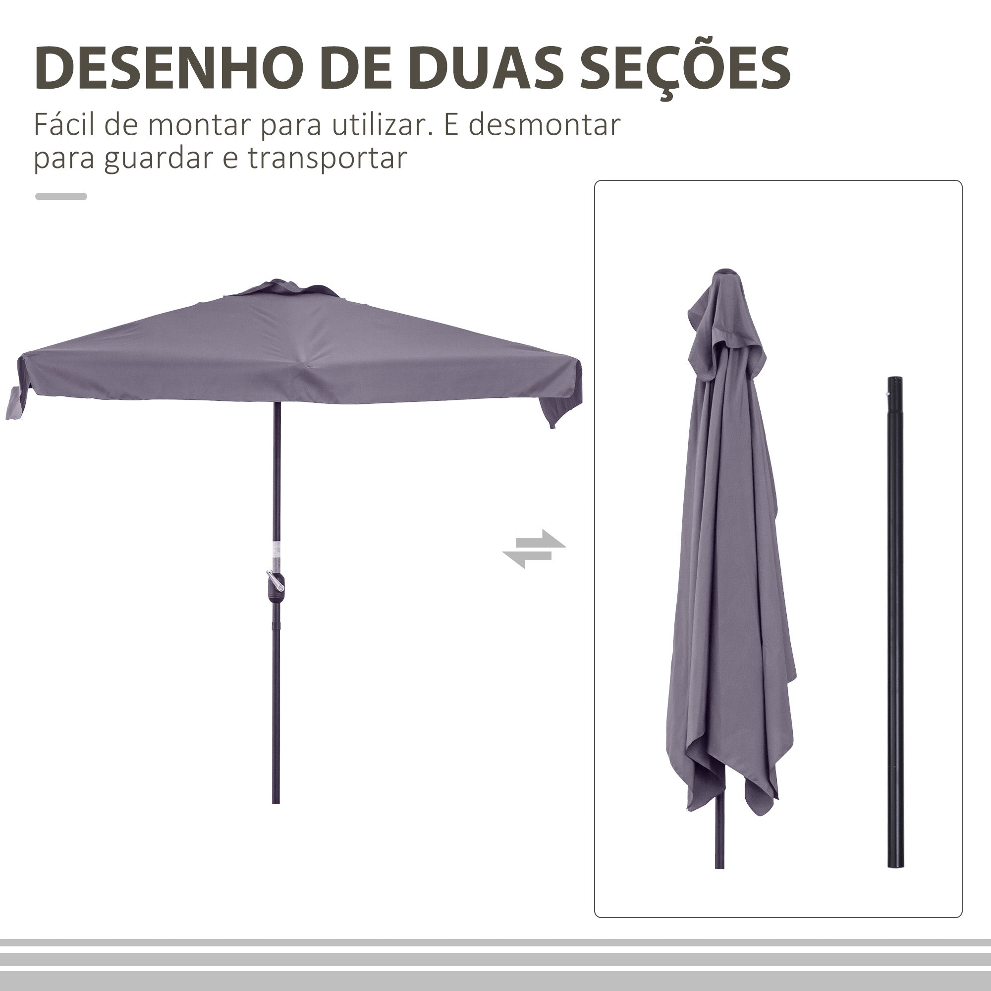 Chapéu de Sol Retangular Cinzento 230x130x249 cm Proteção UV Impermeável