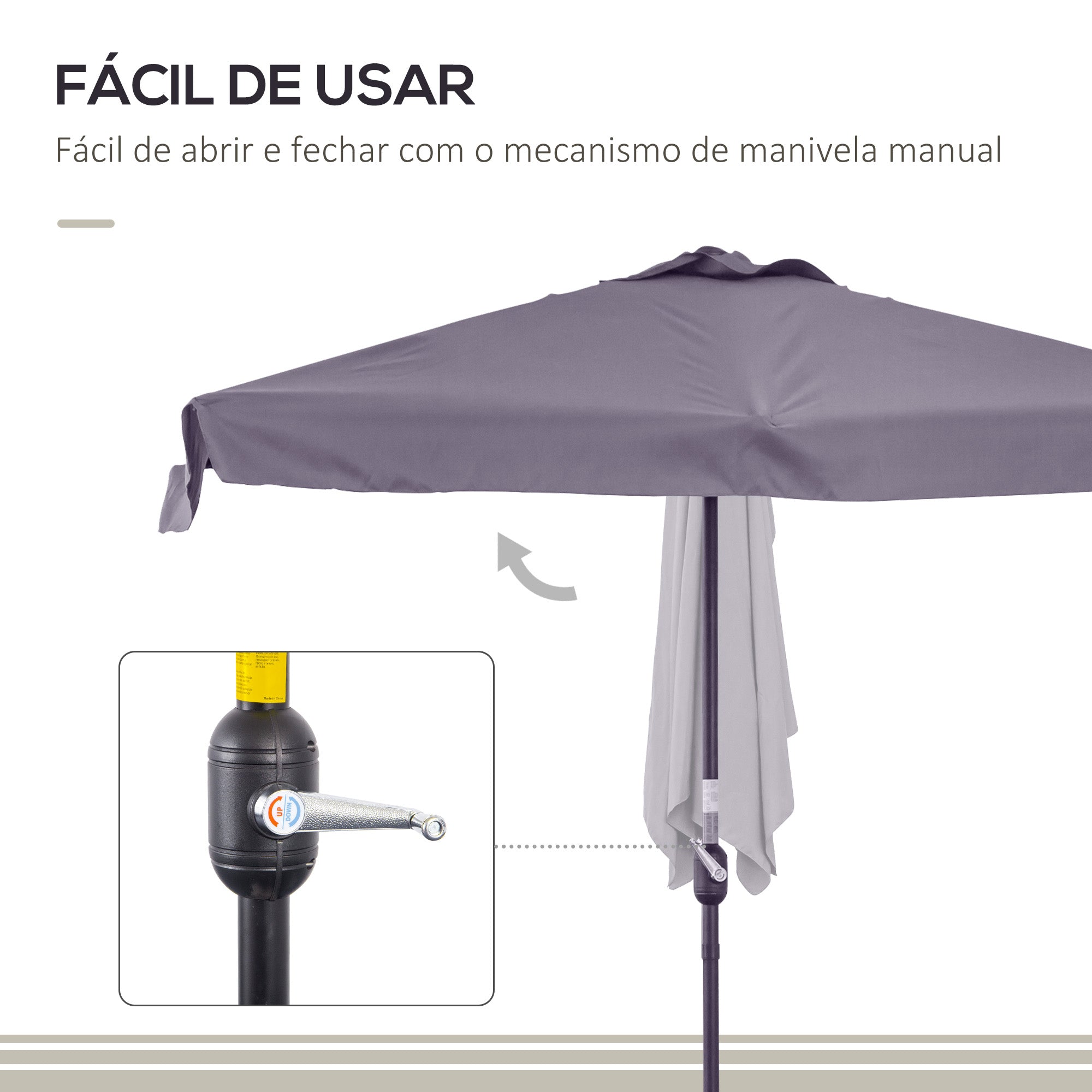 Chapéu de Sol Retangular Cinzento 230x130x249 cm Proteção UV Impermeável