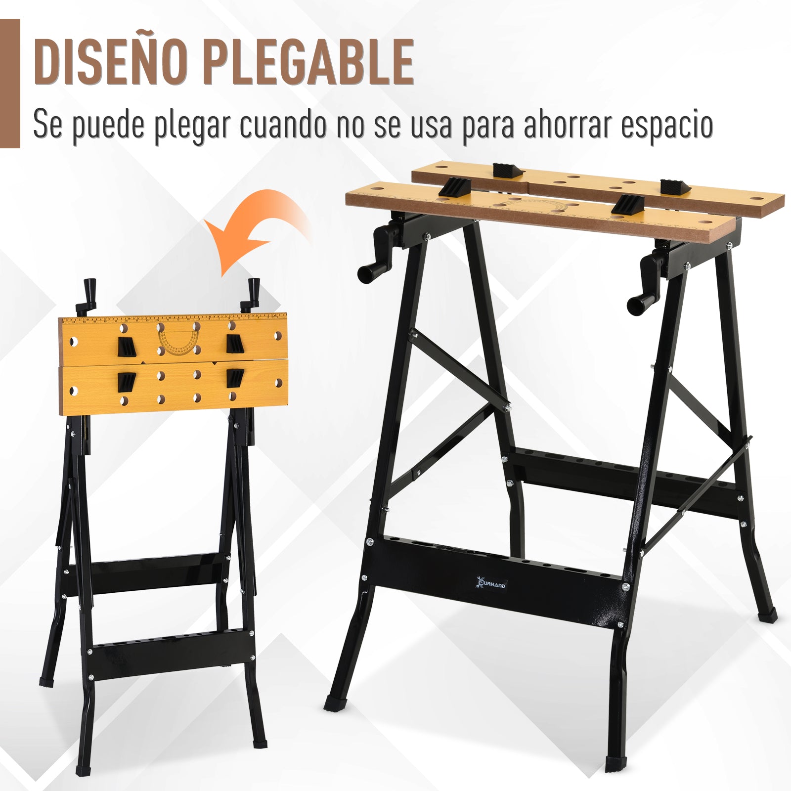 Mesa de Trabalho Dobrável e Portátil – 60,5x62,5x78,5cm – Cor de Madeira e Preto – Aço e MDF