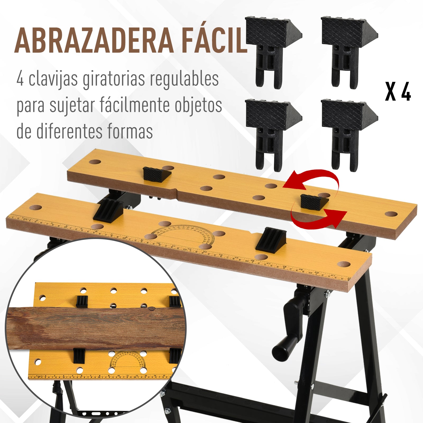 Mesa de Trabalho Dobrável e Portátil – 60,5x62,5x78,5cm – Cor de Madeira e Preto – Aço e MDF