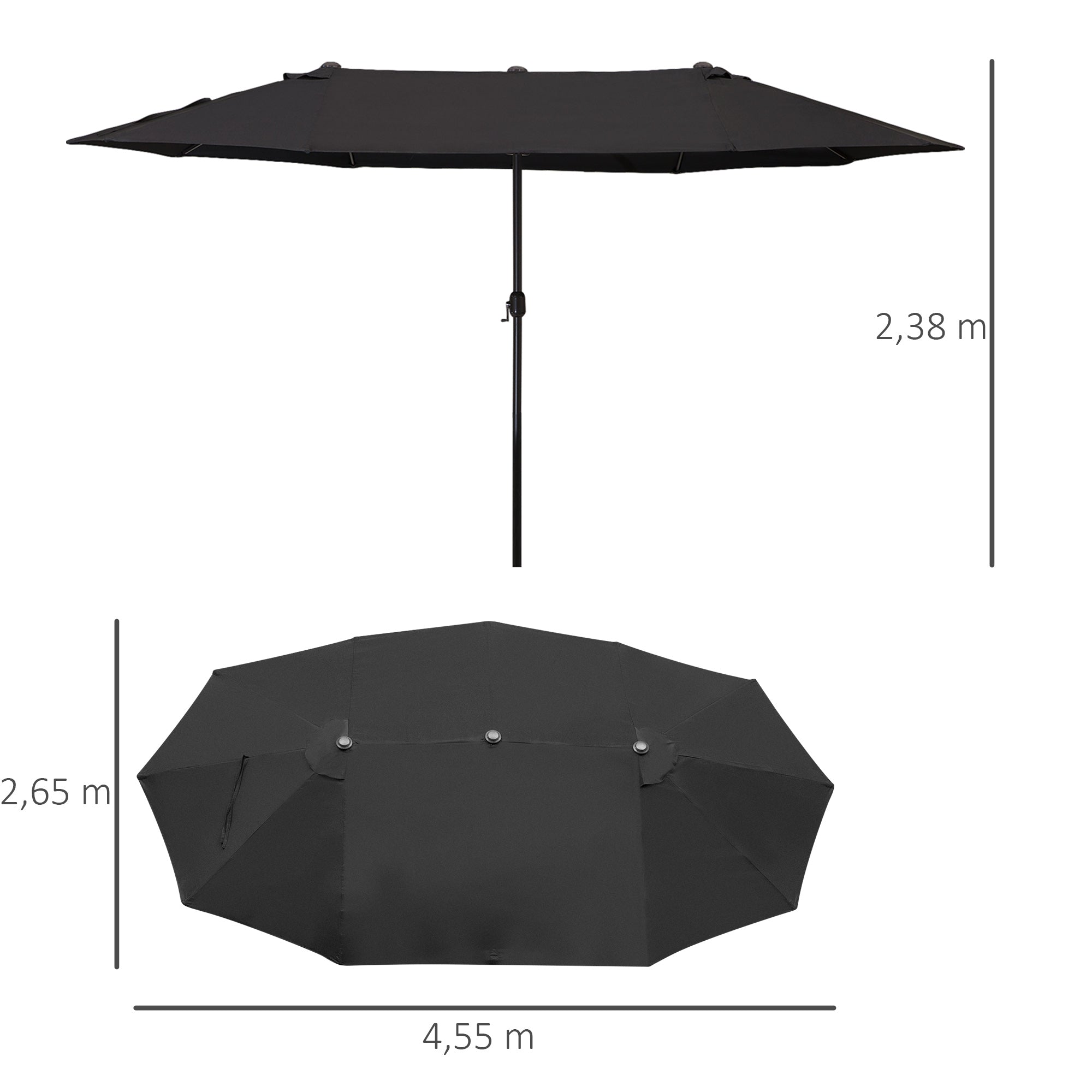 Chapéu de Sol Duplo - 455x265x238 cm - Preto - Poliéster e Aço