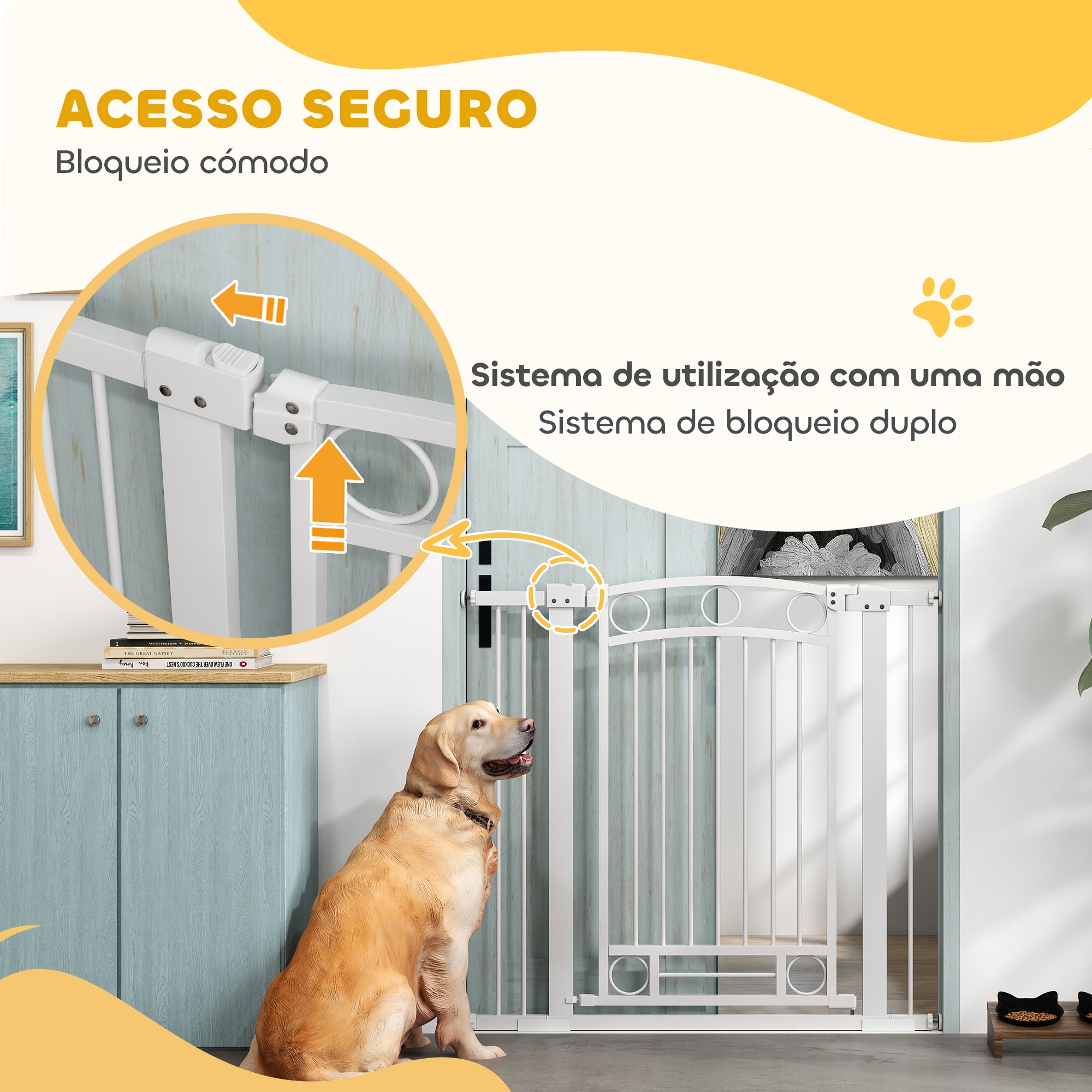 Barreira de Segurança para Cães - Medidas 96-104x76 cm - Cor Branco