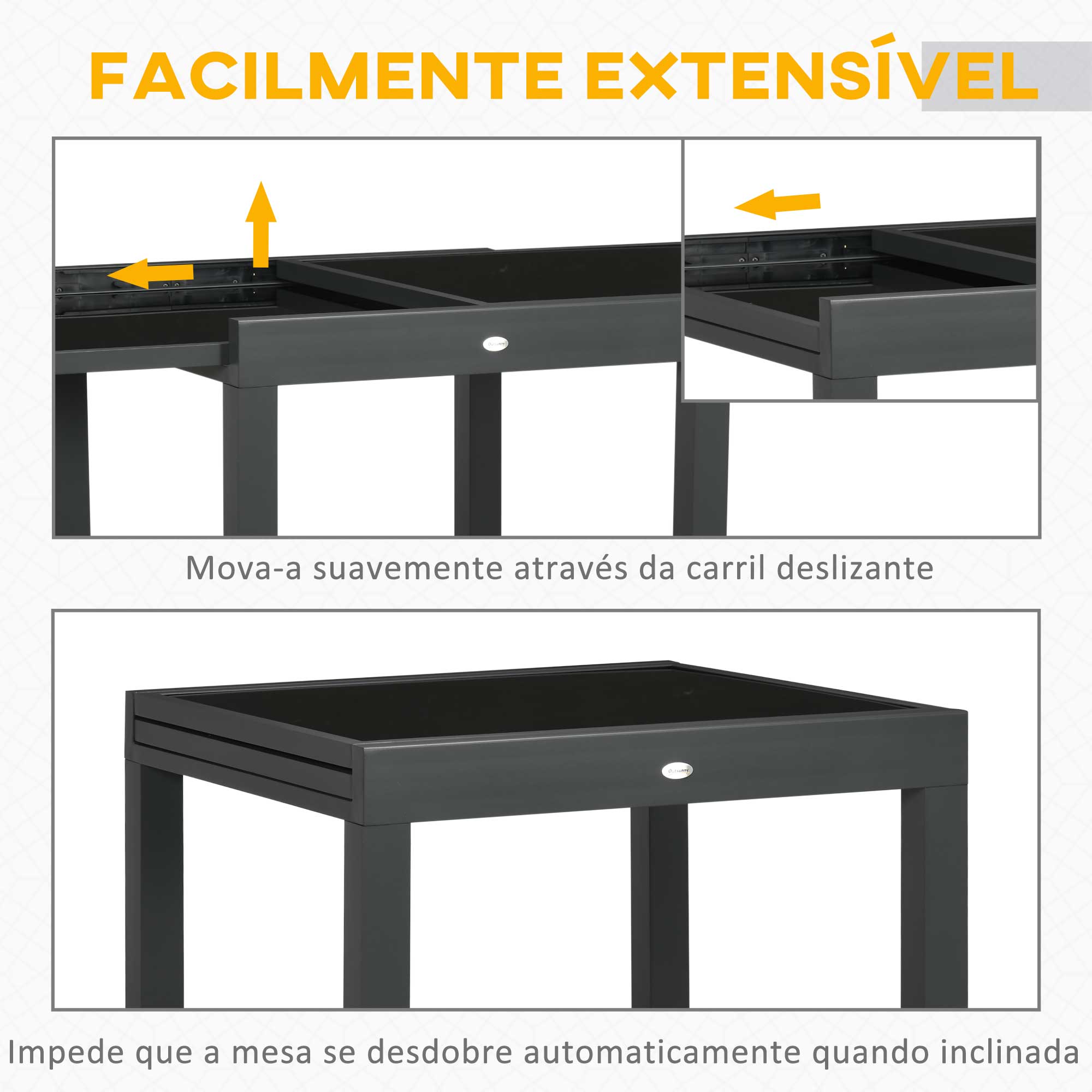 Mesa de Jardim Extensível – 160x80x75 cm – Preta – Alumínio