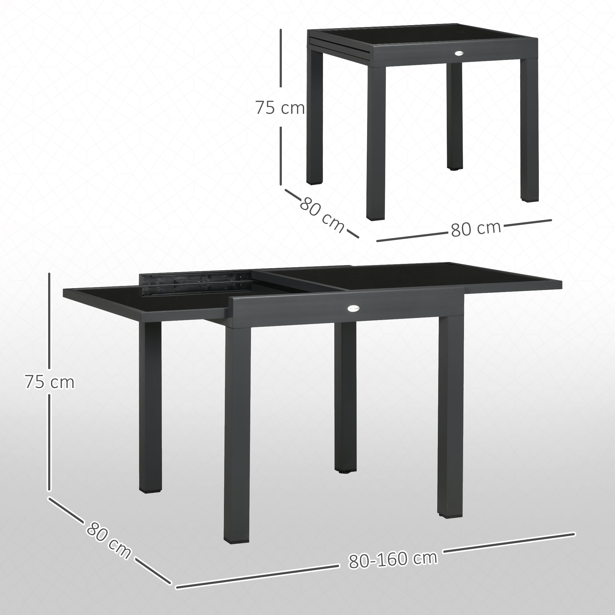 Mesa de Jardim Extensível – 160x80x75 cm – Preta – Alumínio