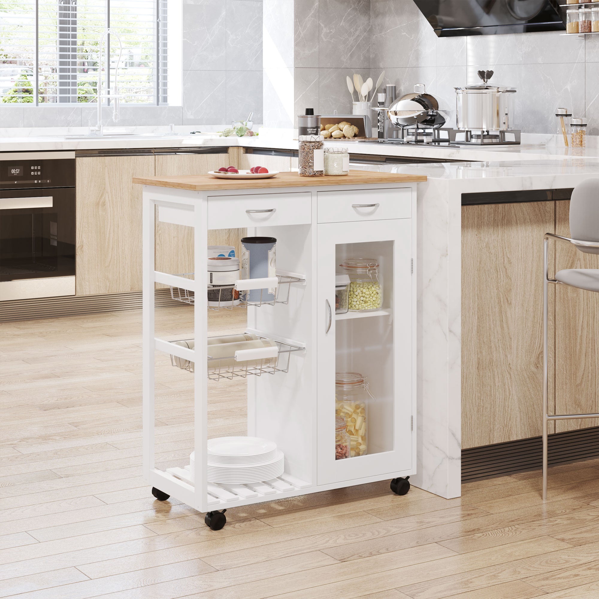 Carrinho de Cozinha de Bambu Branco 70x37x85 cm