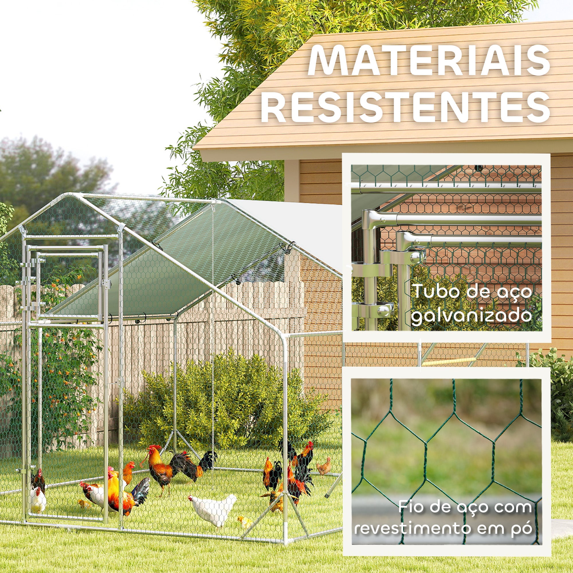 Galinheiro Exterior – 300x400x195 cm – Prata – Aço Galvanizado