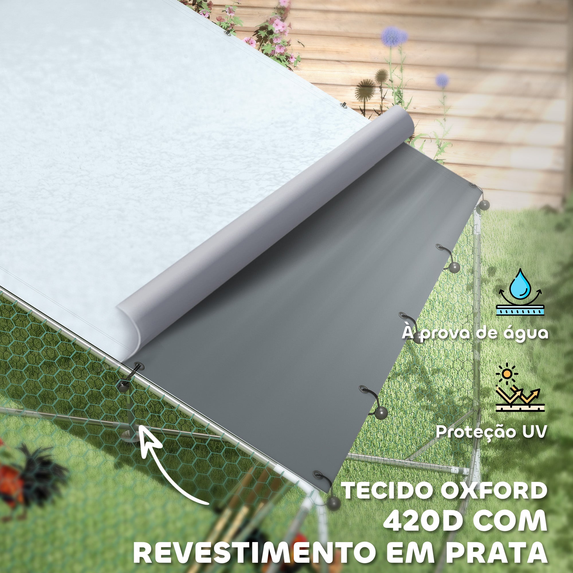 Galinheiro Exterior – 300x400x195 cm – Prata – Aço Galvanizado