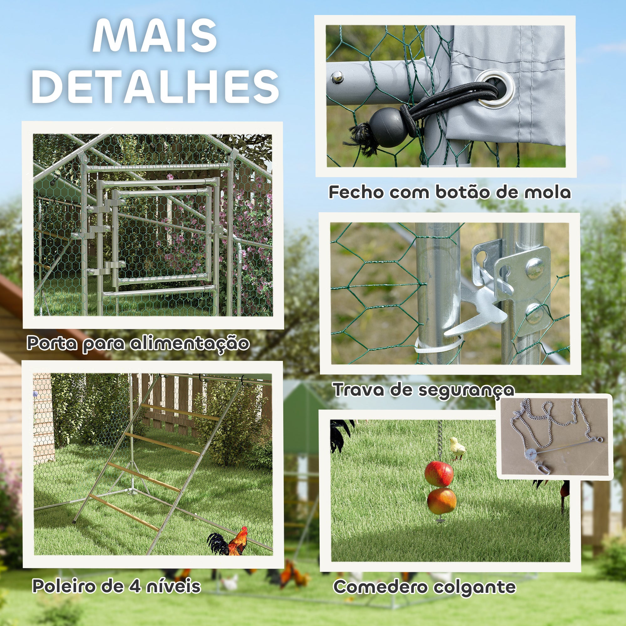 Galinheiro Exterior – 300x400x195 cm – Prata – Aço Galvanizado