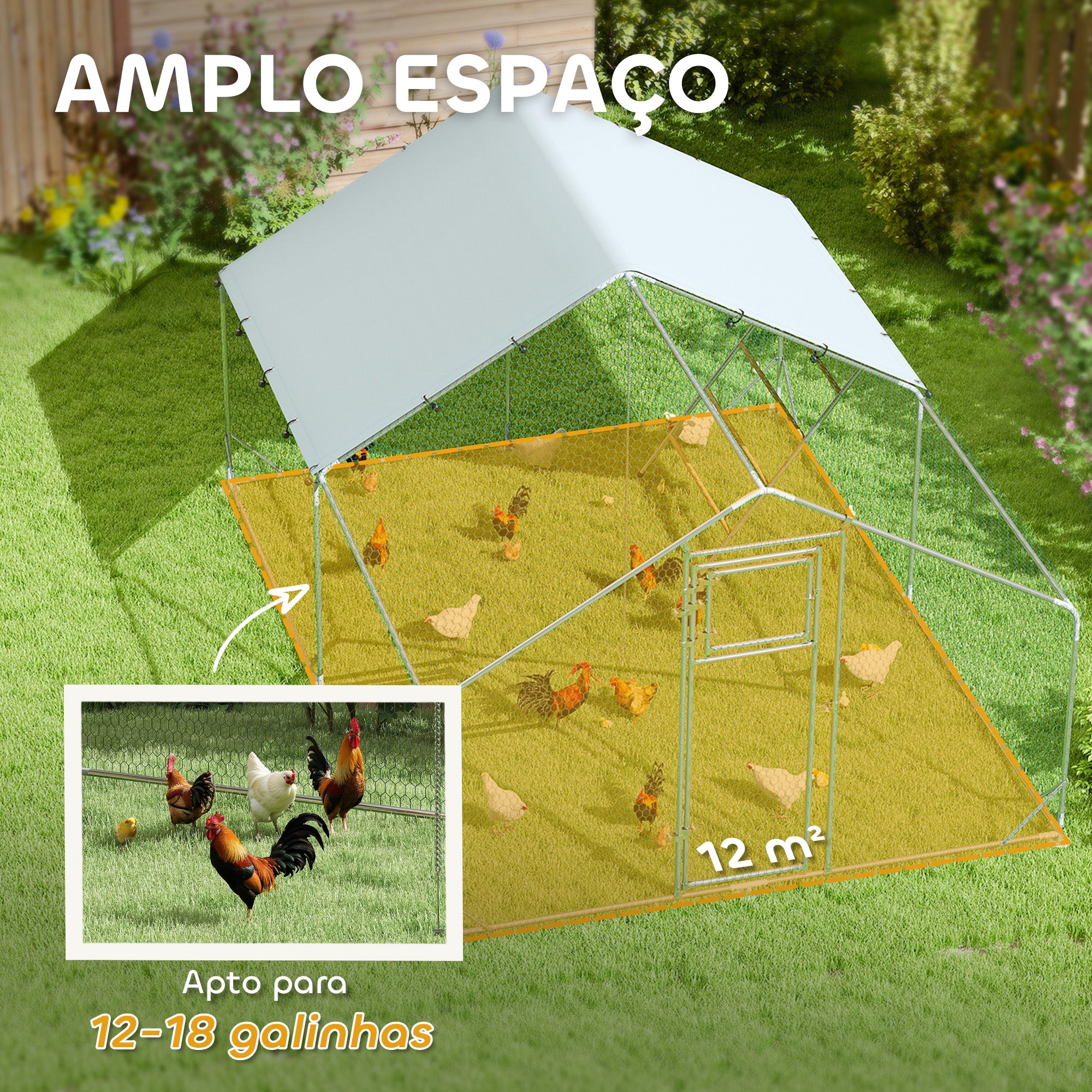 Galinheiro Exterior – 300x400x195 cm – Prata – Aço Galvanizado