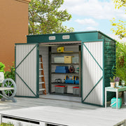 Abrigo de Jardim Verde 249x121x166/183 cm - Estrutura de Aço, Ventilação e Trava