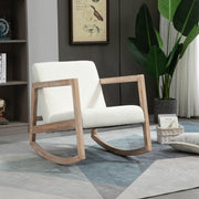 Poltrona de Balanço Estofada – 60x81x71cm – Creme – Madeira de borracha e Tecido Borreguito