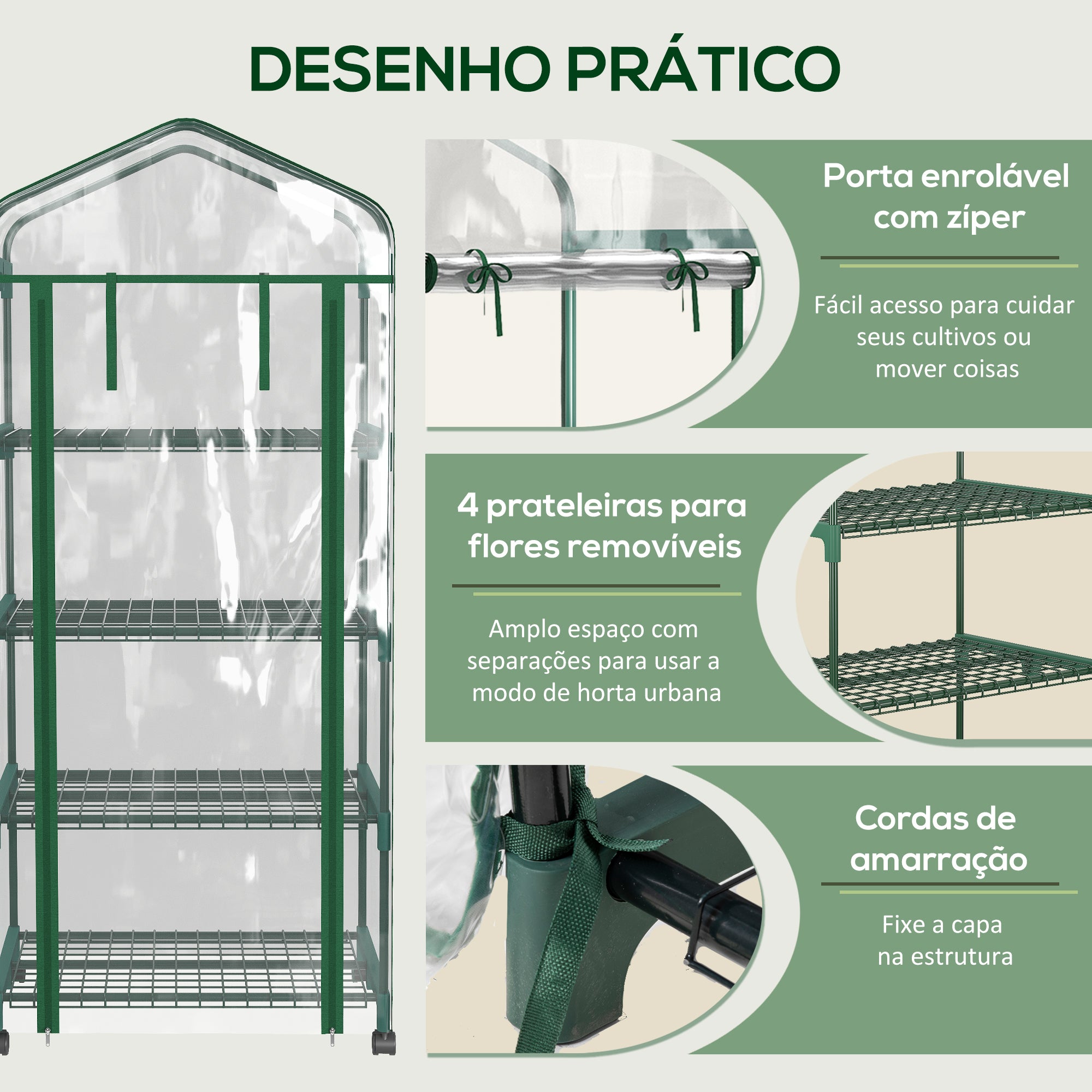 Estufa de Jardim Transparente – 69x50x165 cm – estrutura de aço, cobertura em PVC