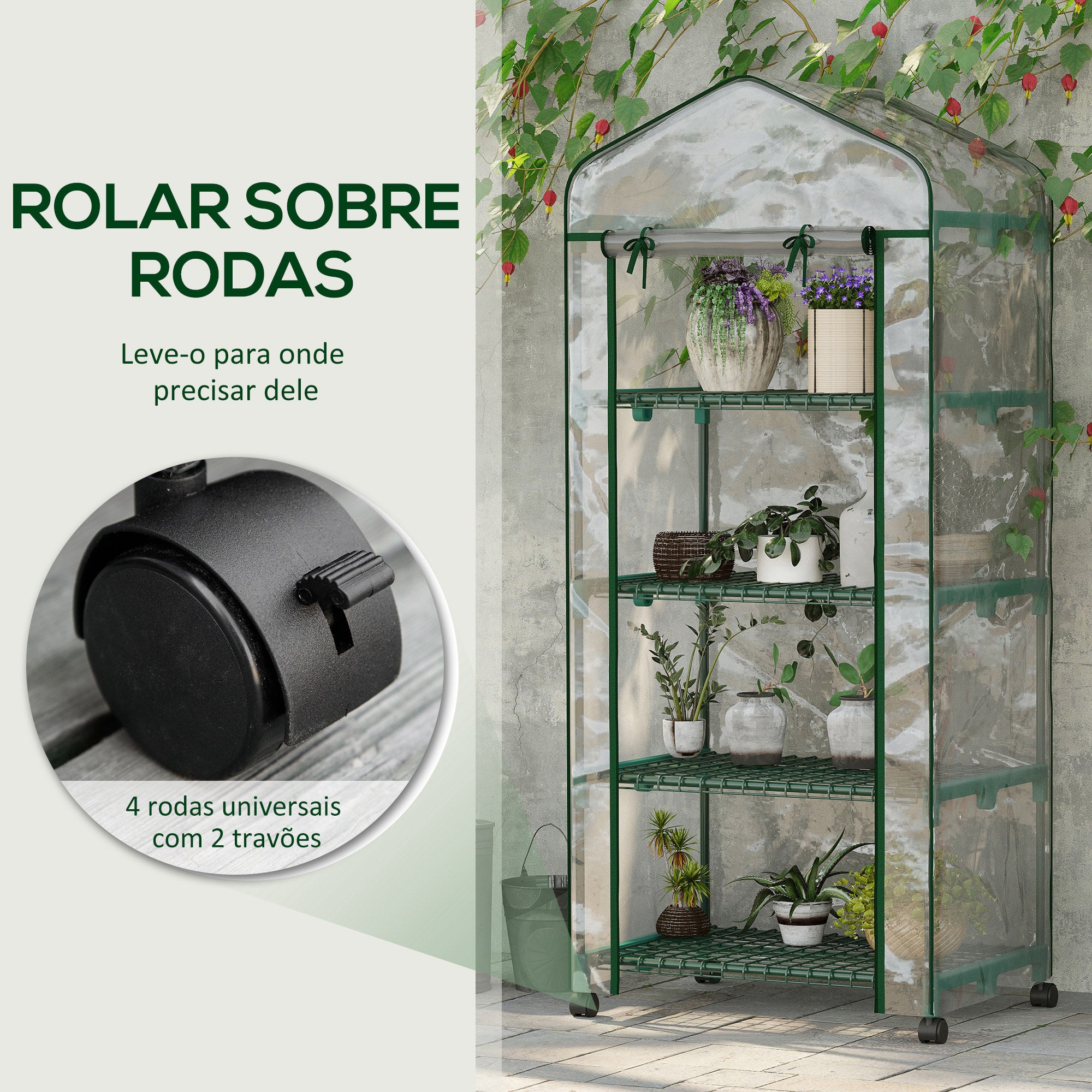 Estufa de Jardim Transparente – 69x50x165 cm – estrutura de aço, cobertura em PVC