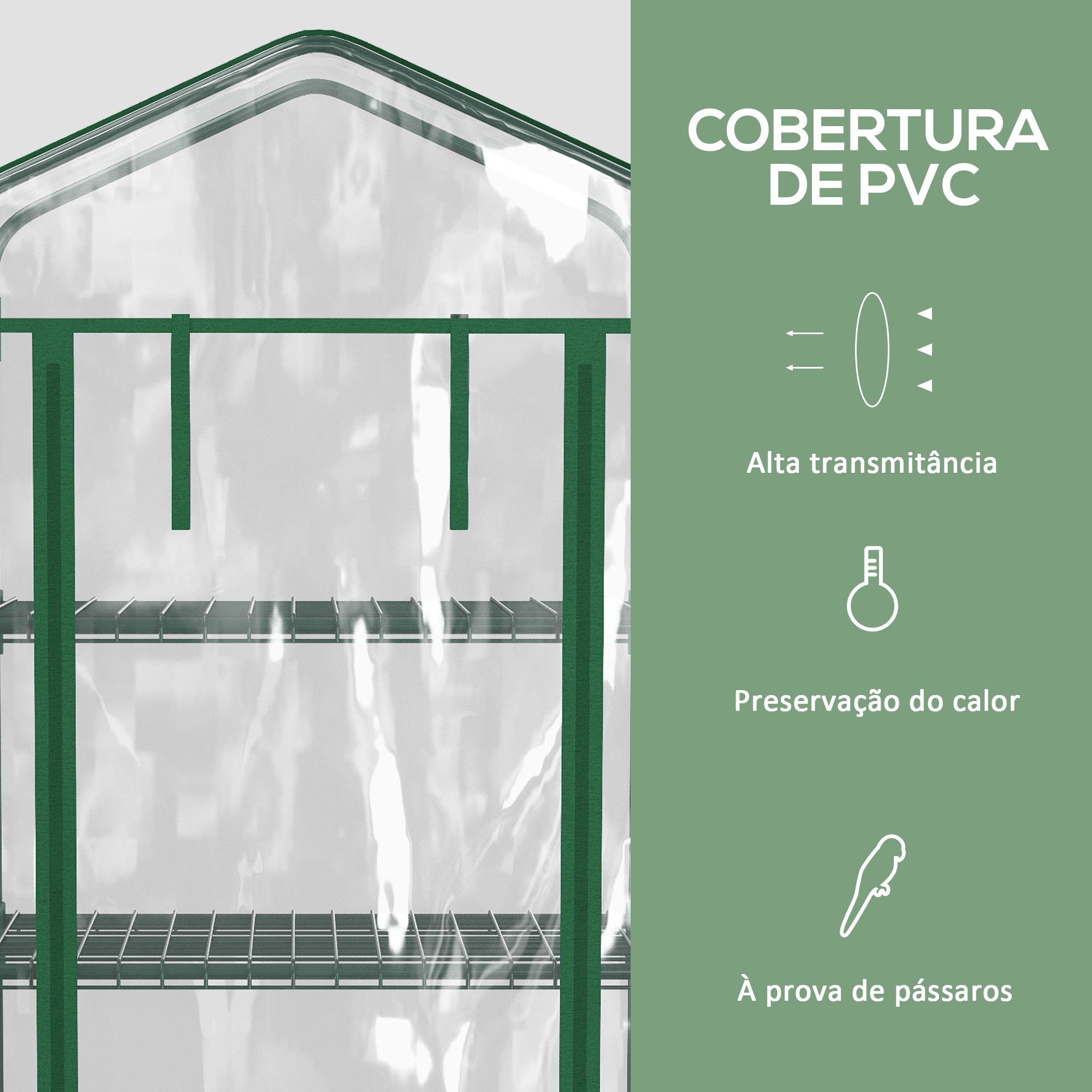 Estufa de Jardim Transparente – 69x50x165 cm – estrutura de aço, cobertura em PVC