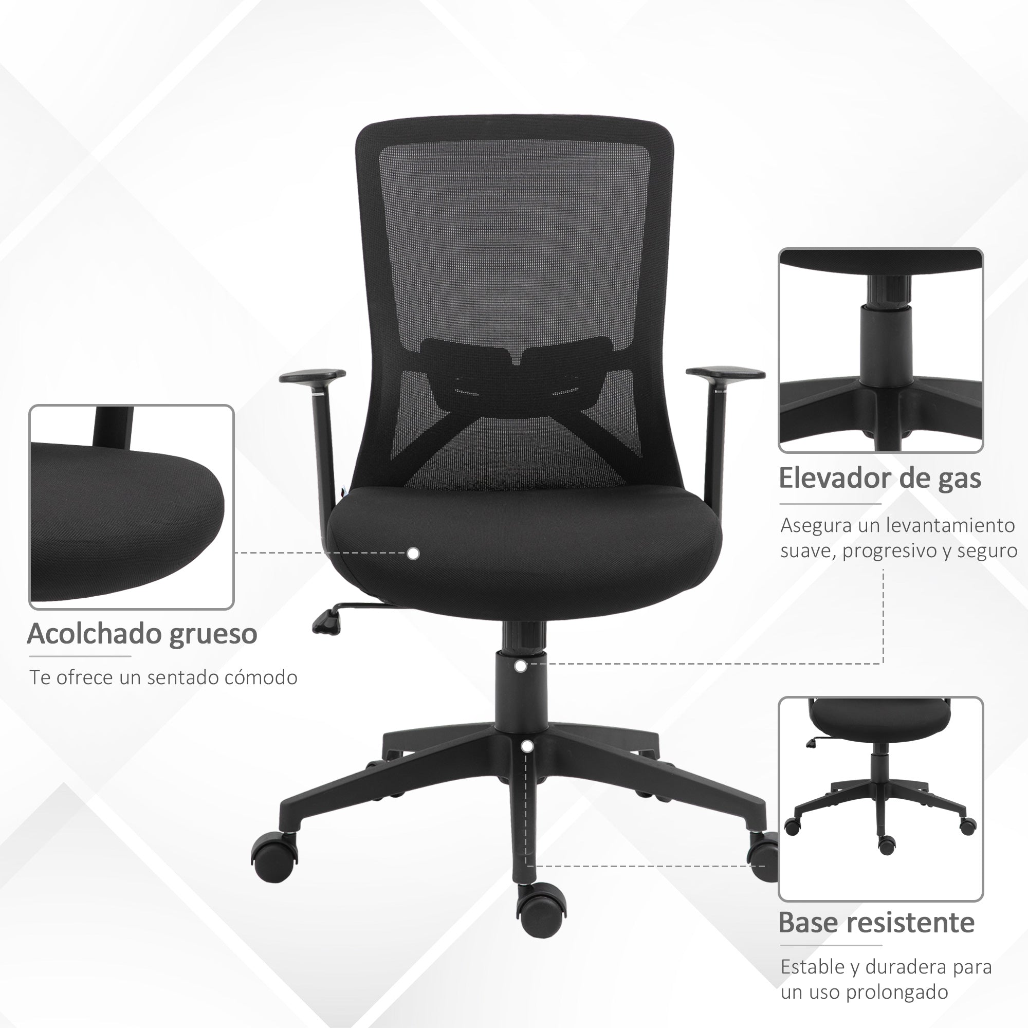 Cadeira de Escritório Ergonômica Preto 62x61x109cm