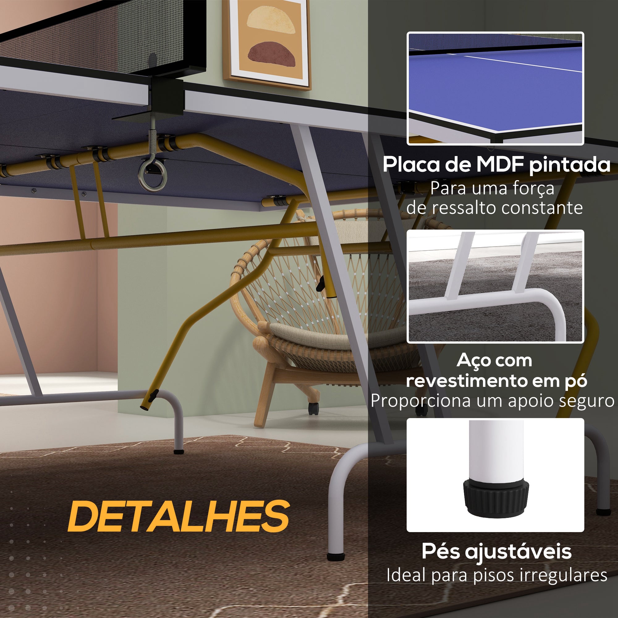 Mesa de Ping-Pong Dobrável Compacta 274x152,5x76 cm Azul
