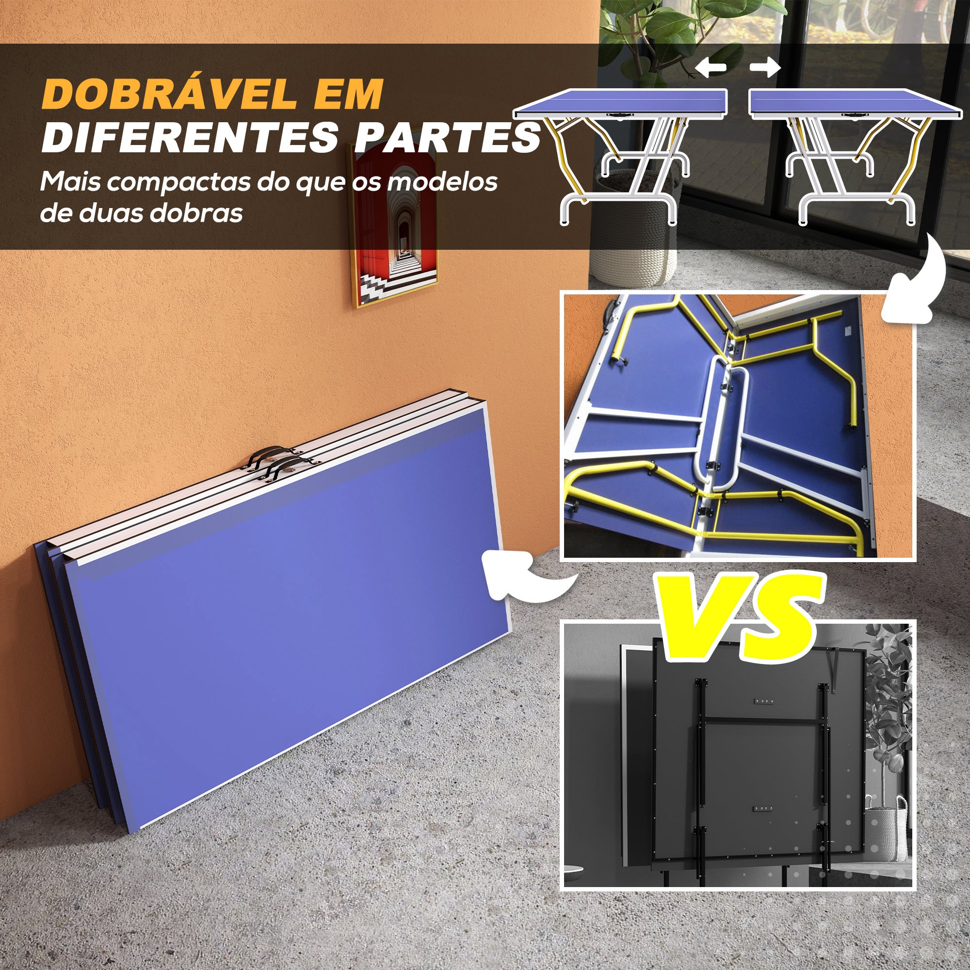Mesa de Ping-Pong Dobrável Compacta 274x152,5x76 cm Azul