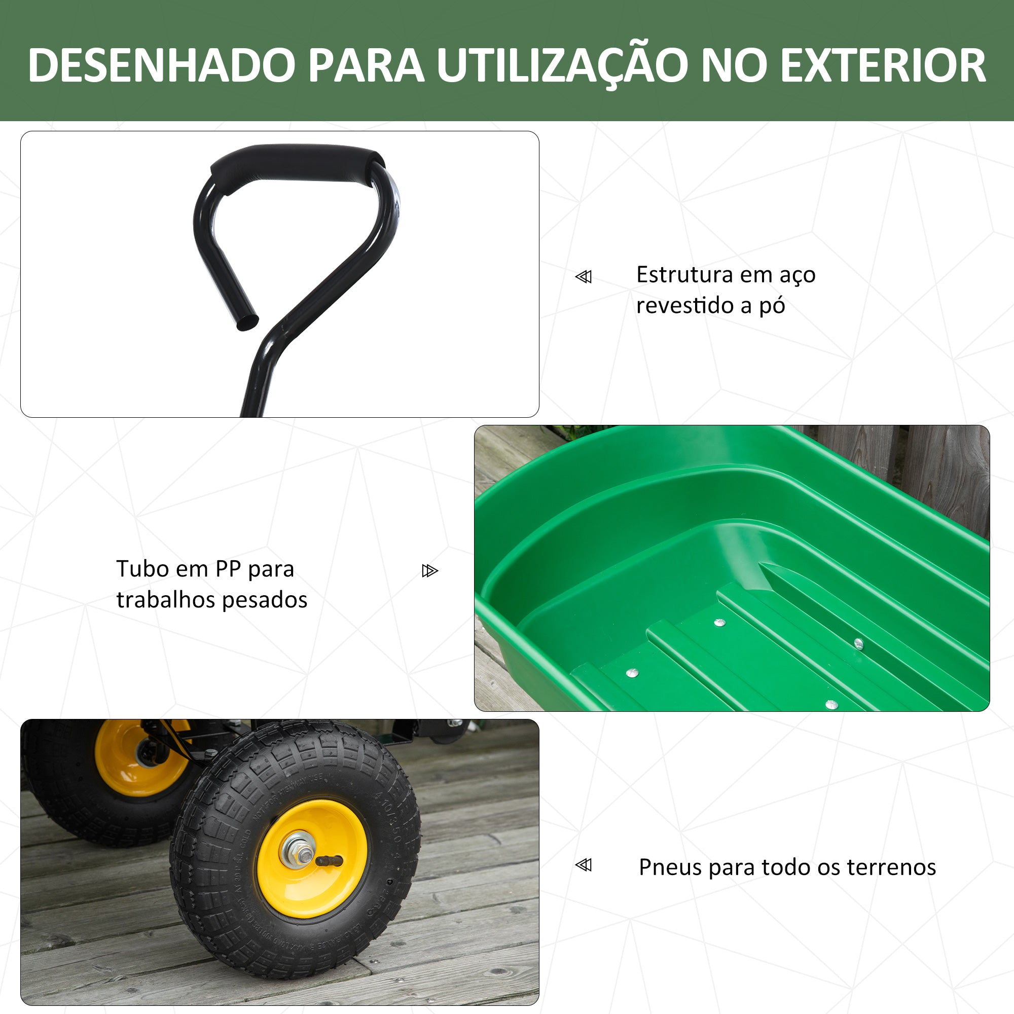 Carrinho de Jardim Basculante – 109x52x94 cm – Verde Escuro – Aço e Polipropileno