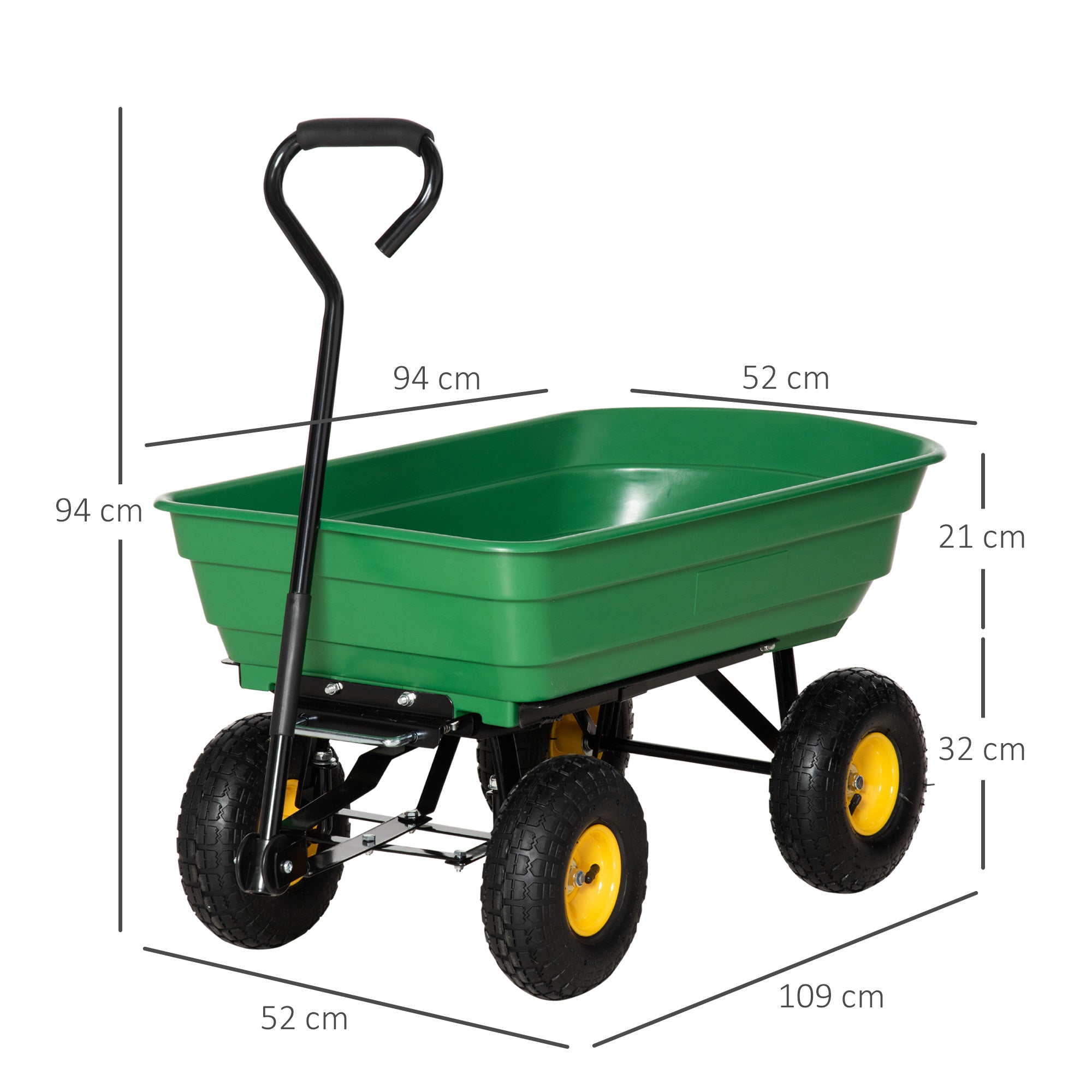 Carrinho de Jardim Basculante – 109x52x94 cm – Verde Escuro – Aço e Polipropileno