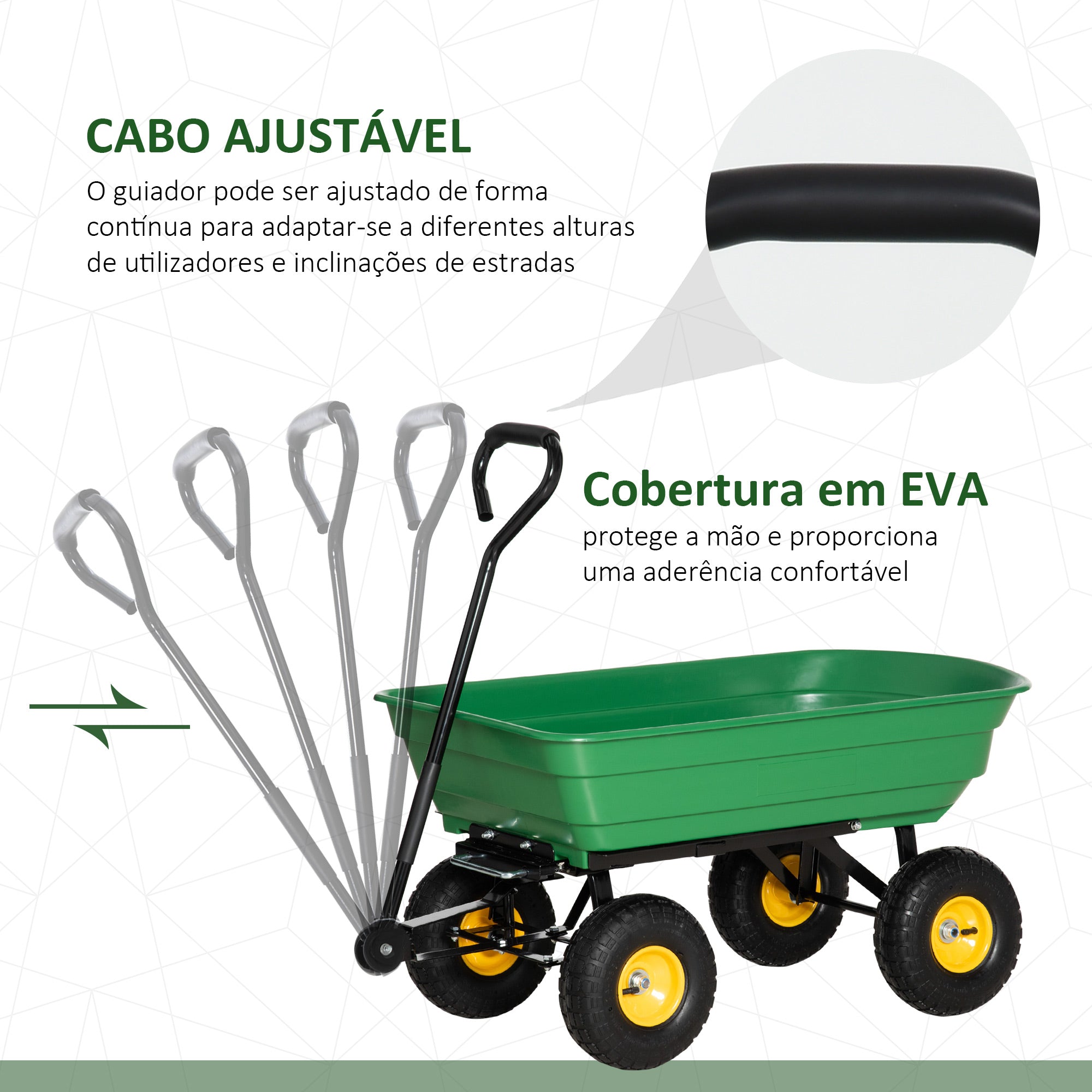 Carrinho de Jardim Basculante – 109x52x94 cm – Verde Escuro – Aço e Polipropileno