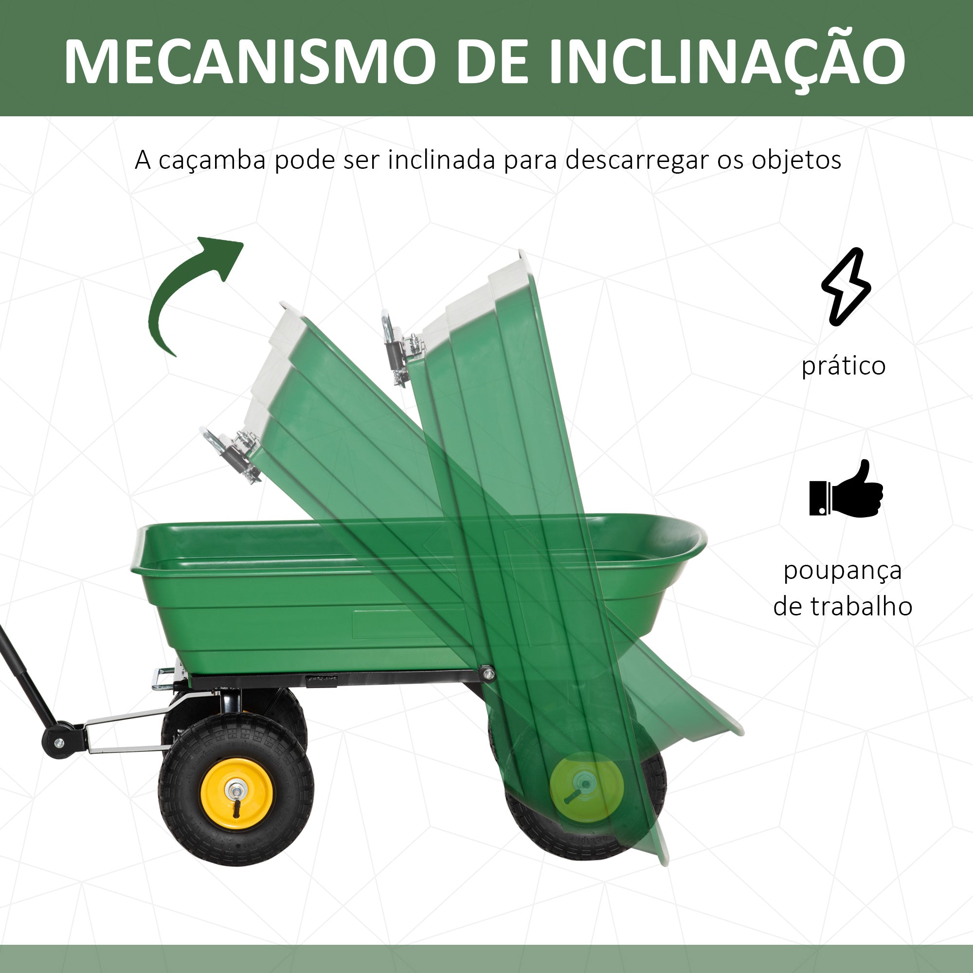 Carrinho de Jardim Basculante – 109x52x94 cm – Verde Escuro – Aço e Polipropileno