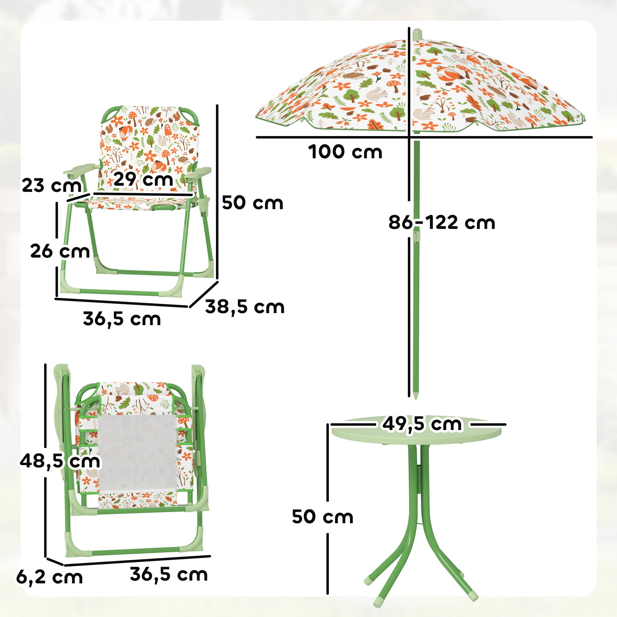 Conjunto Mesa e Cadeiras Infantil Verde Ø49,5x50cm