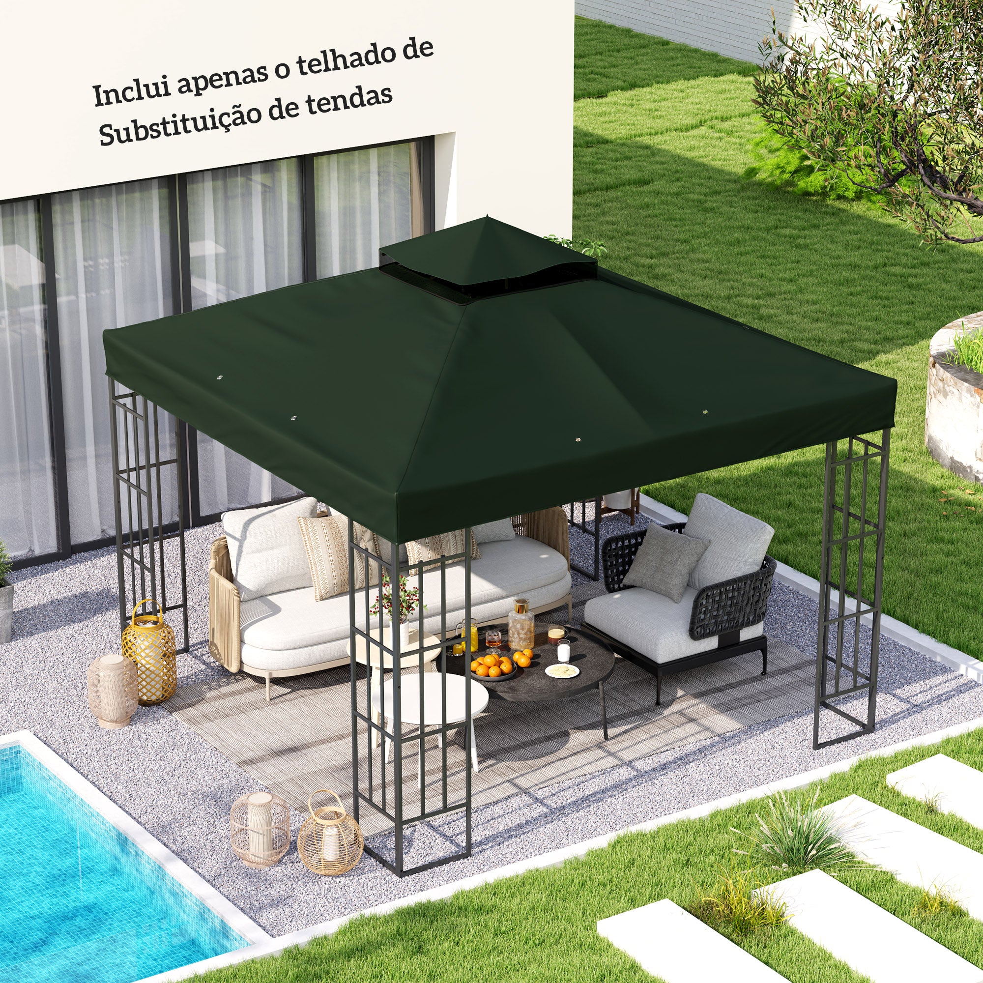 Toldo de Substituição – 300x300 cm – Verde – Tecido Oxford 600D